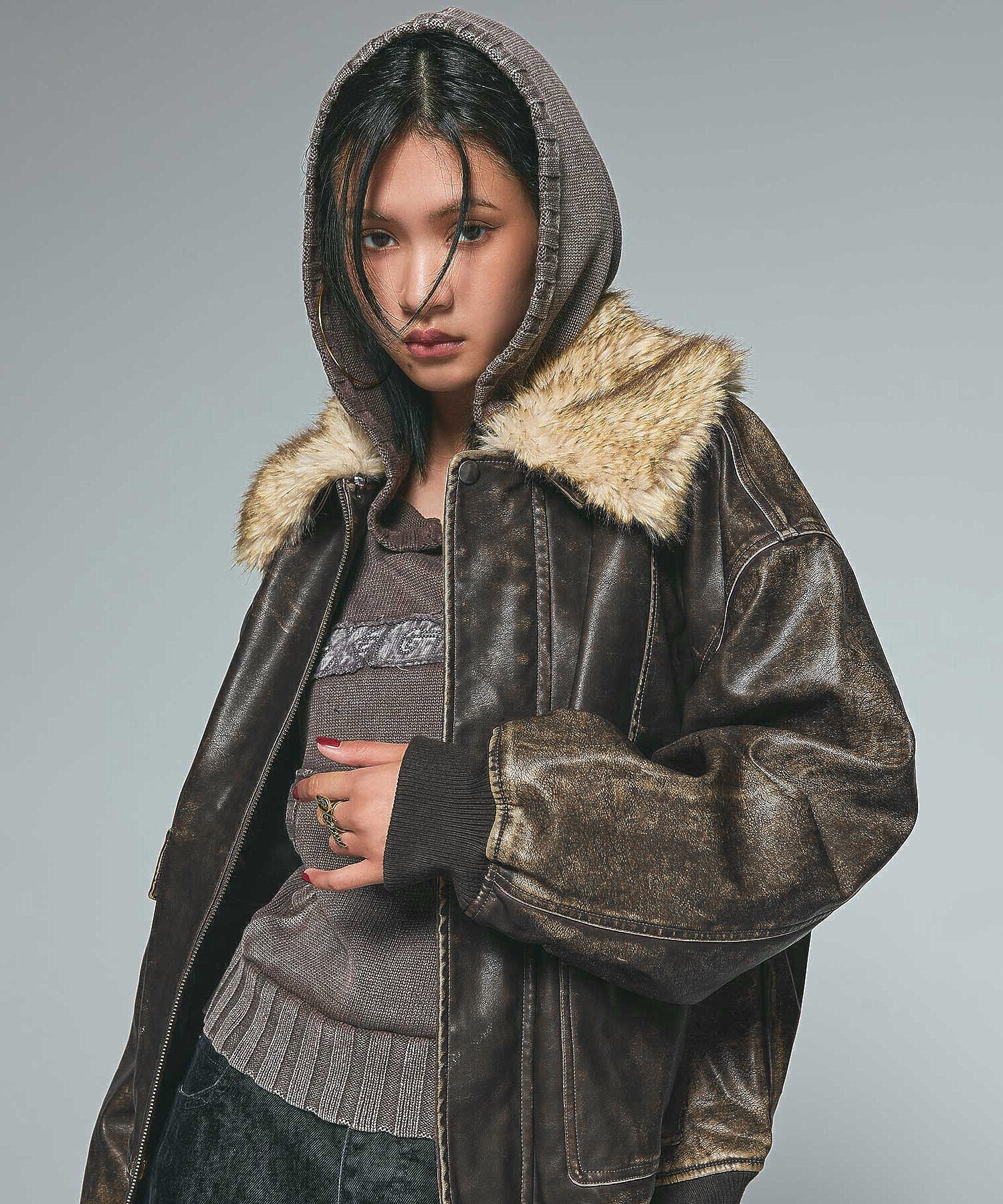 FADED WOVEN MIX KNIT HOODIE