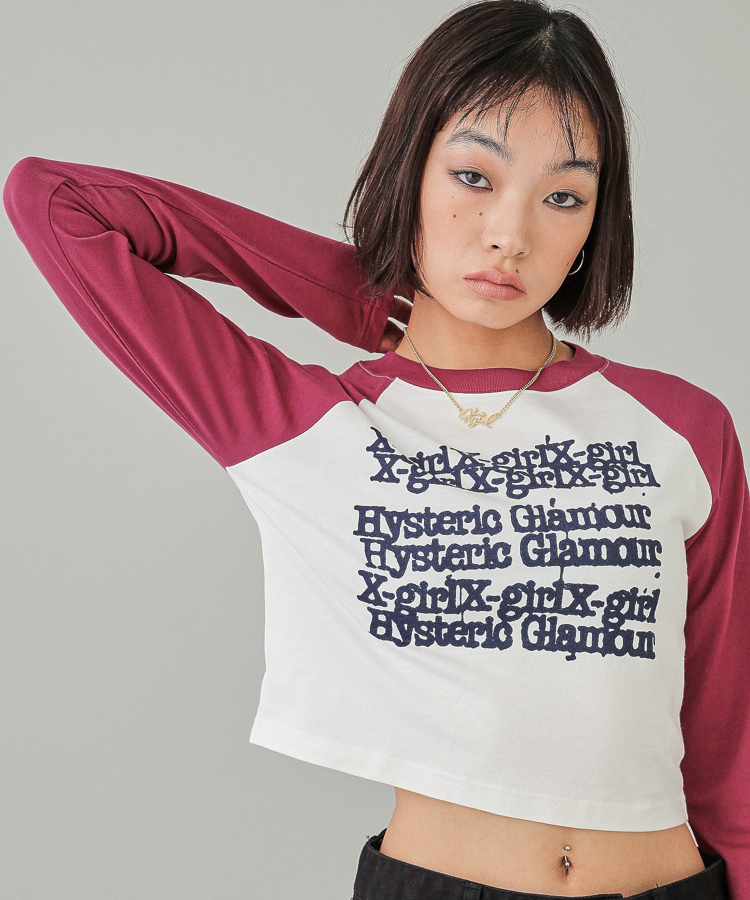 X-girl x HYSTERIC GLAMOUR L/S RAGLAN COMPACT TOP