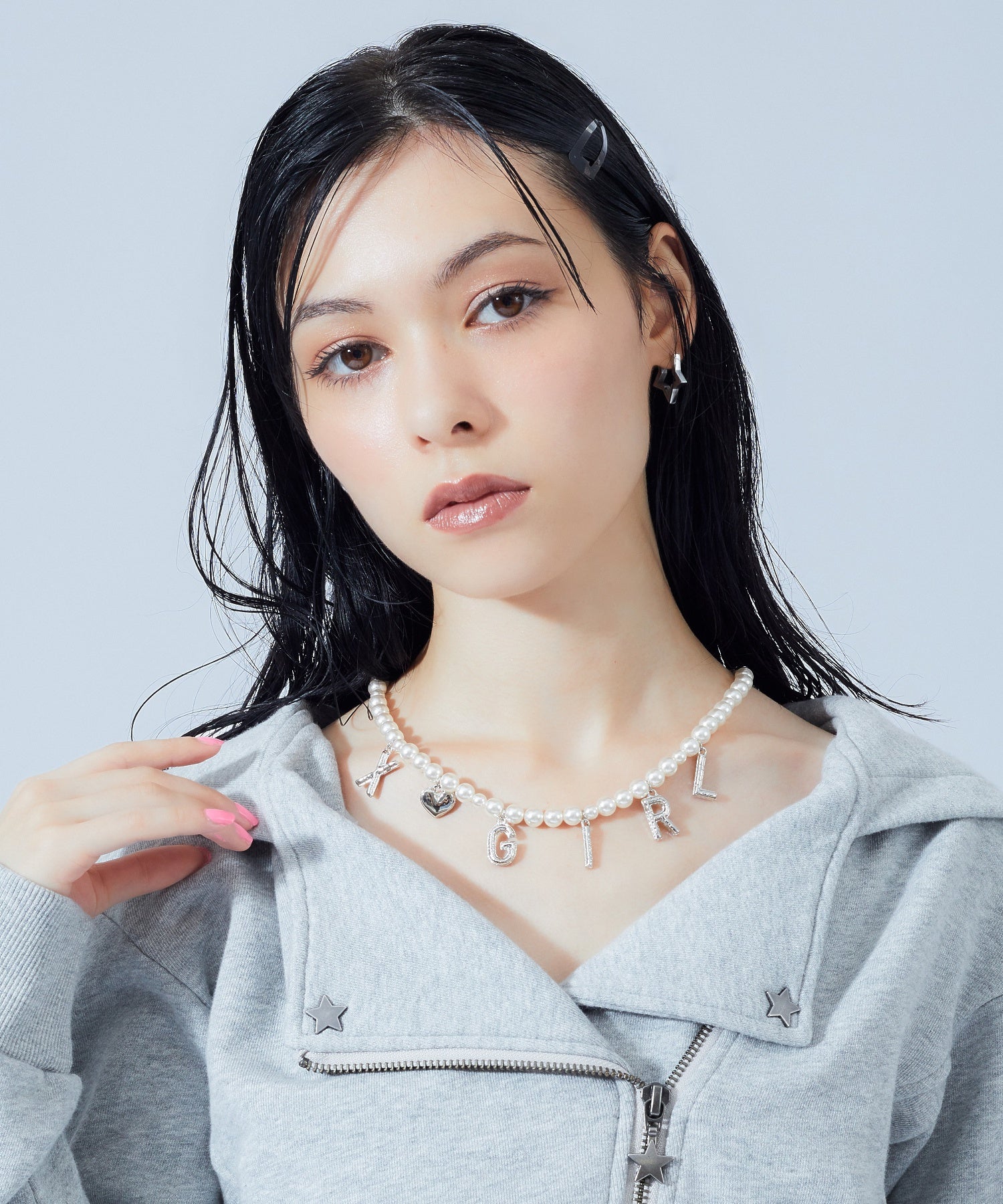 FAUX PEARL LOGO CHARM 2WAY CHAIN NECKLACE