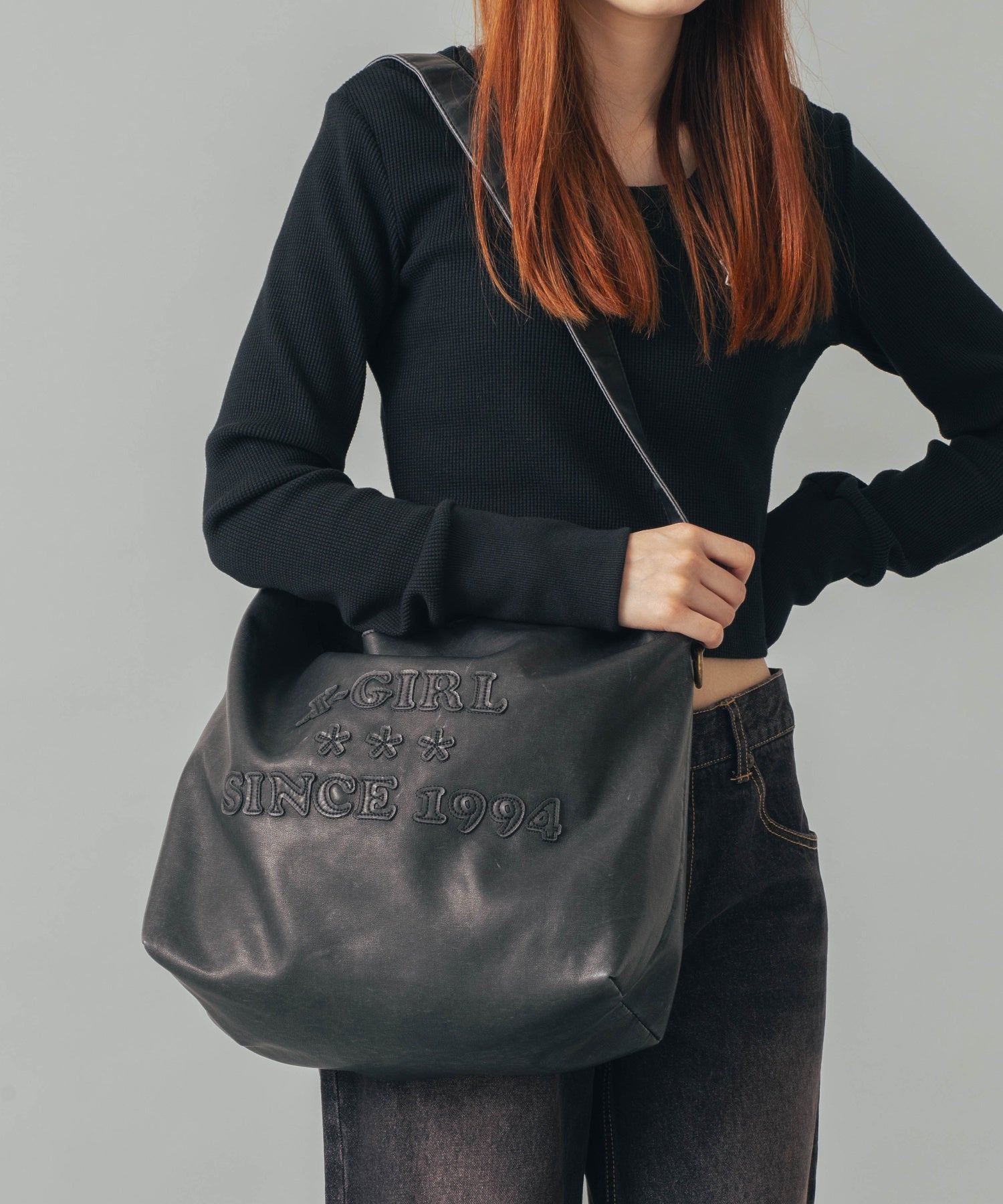 PATCHED LOGO FAUX LEATHER SHOULDER BAG