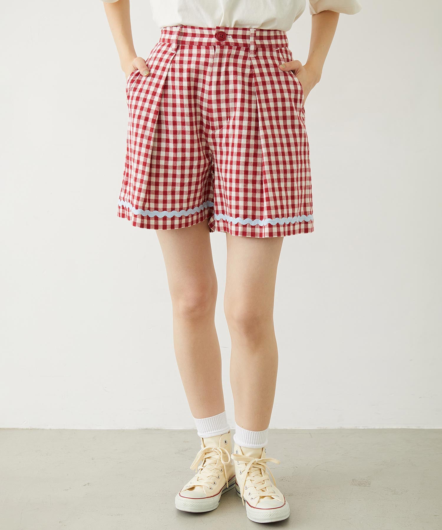 TRIMMED GINGHAM CHECK SHORTS