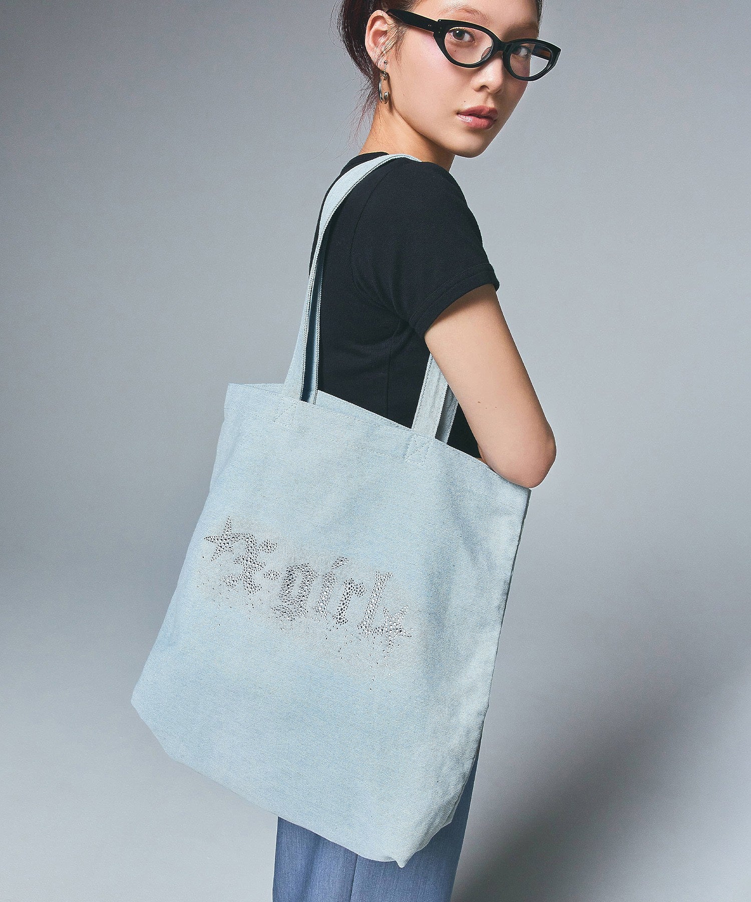 RHINESTONE STARDUST LOGO TOTE BAG