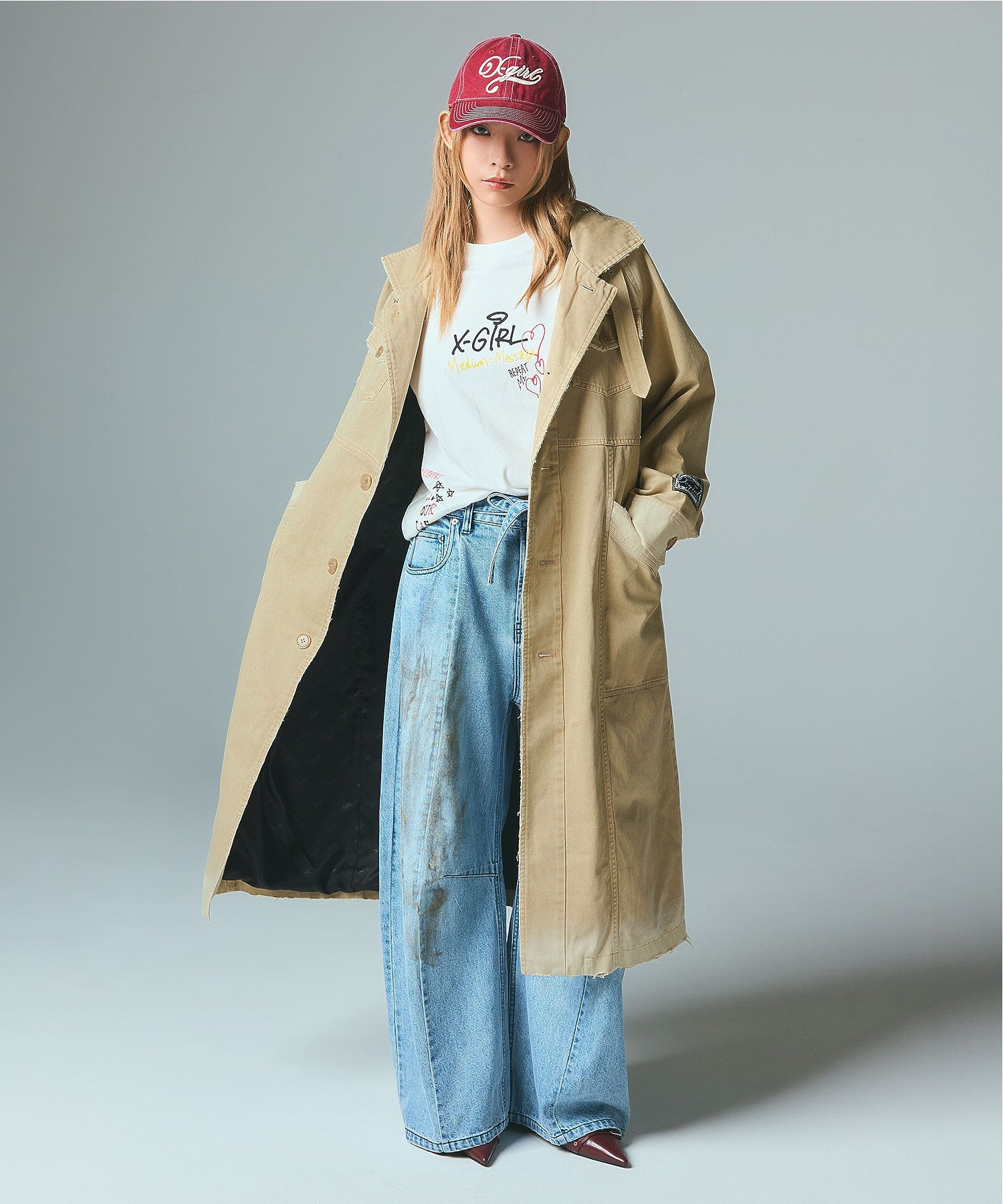 FADED STAND COLLAR LONG COAT