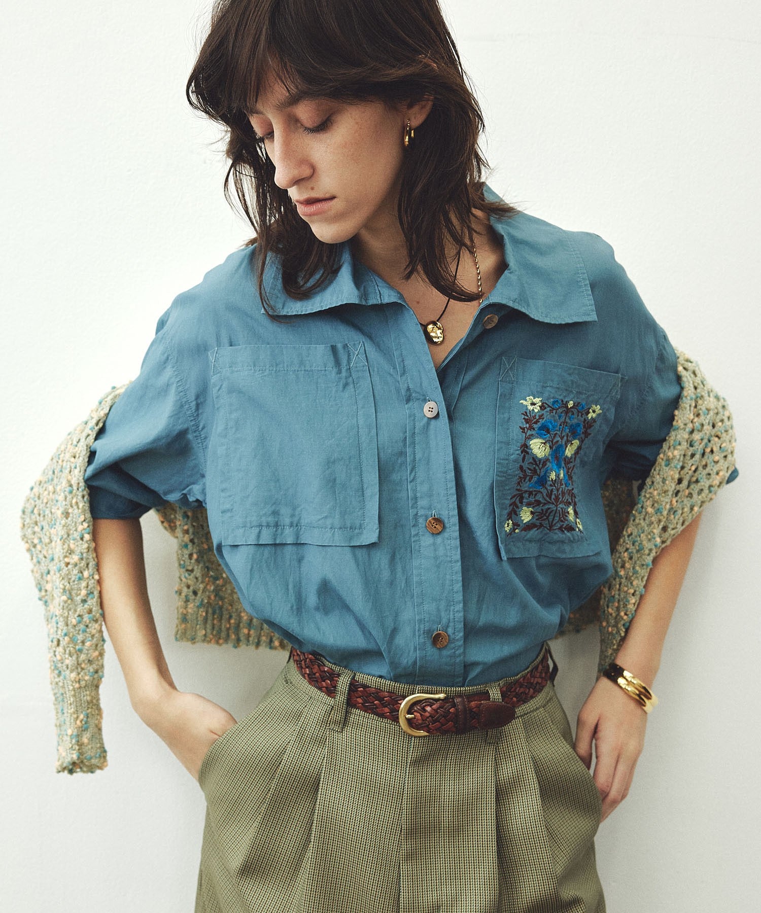 mici/EMBROIDERY BIG POCKET SHIRT