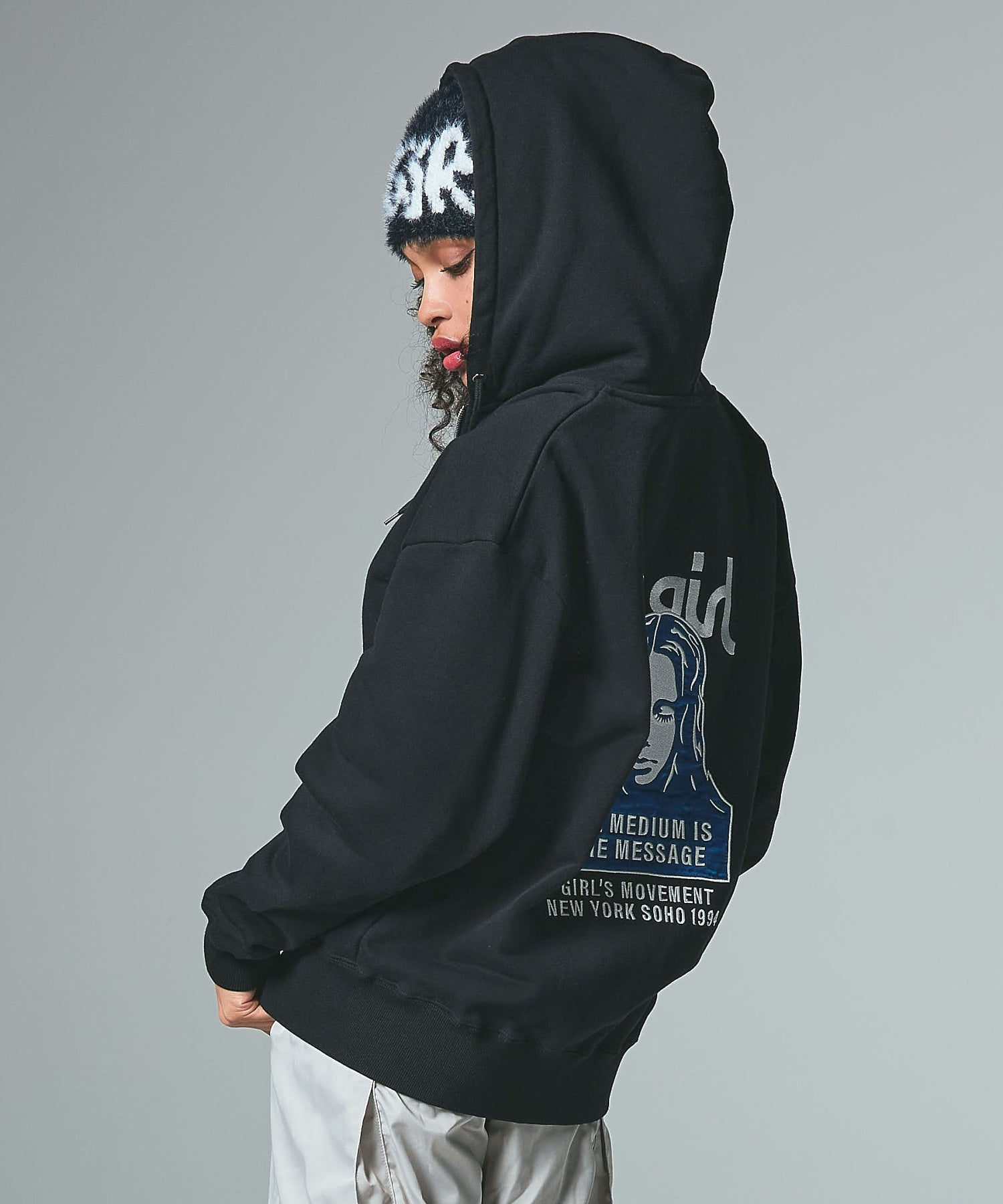 FACE PATCH AND LOGO ZIP UP SWEAT HOODIE