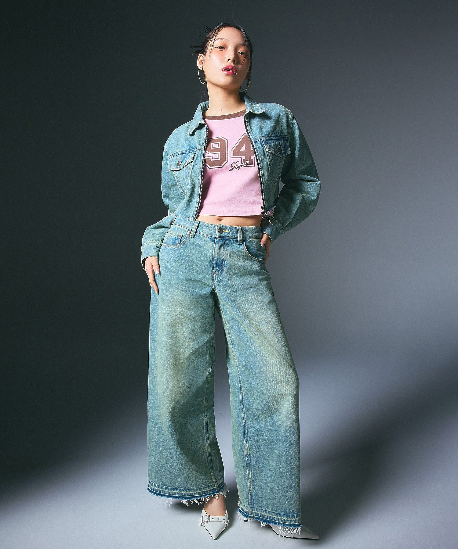 LOW RISE OVERDYED DENIM PANTS