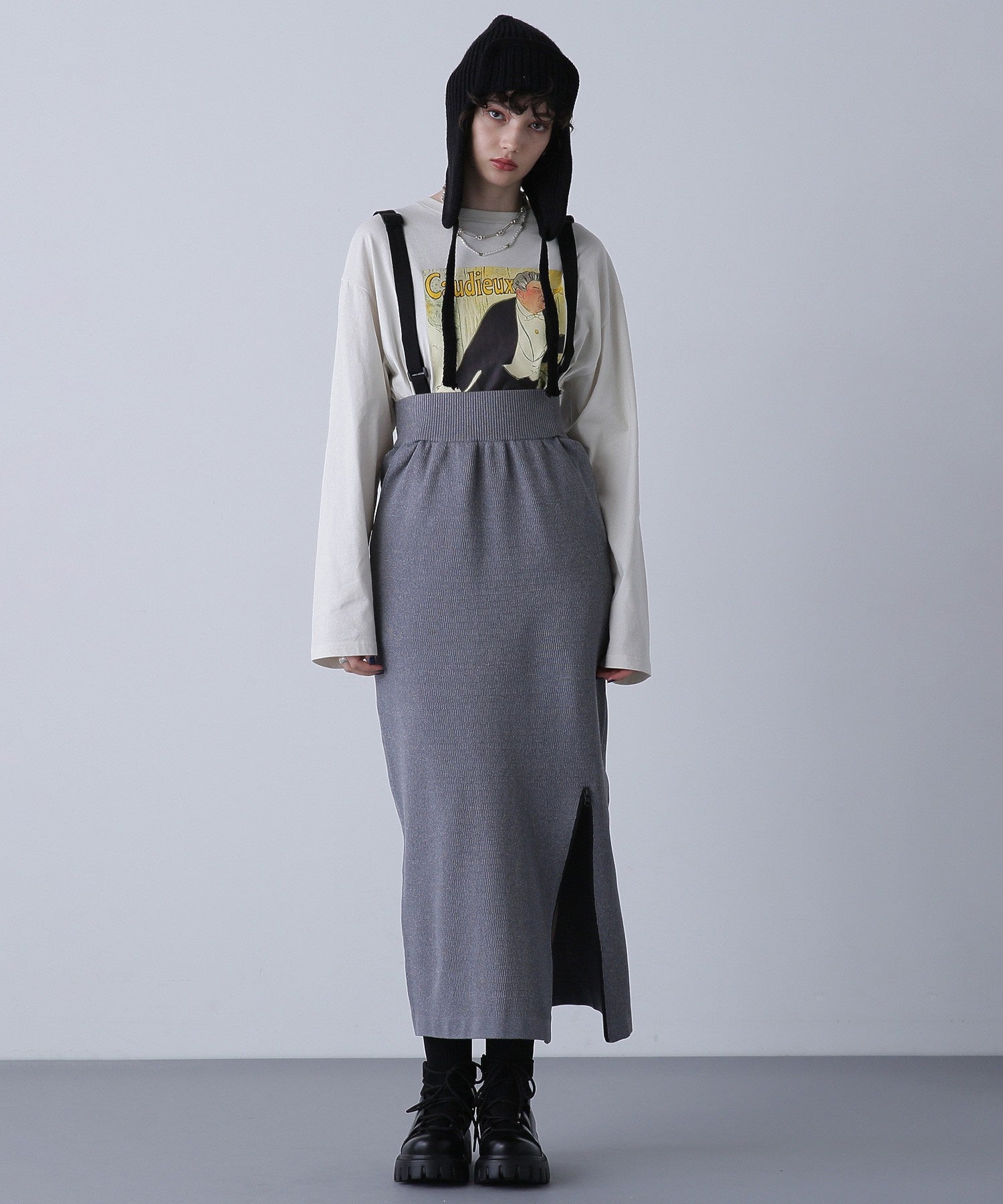 GENE HEAVENS/サウザンドマイル コラボレーション 2WAYサスペンダーニットスカート