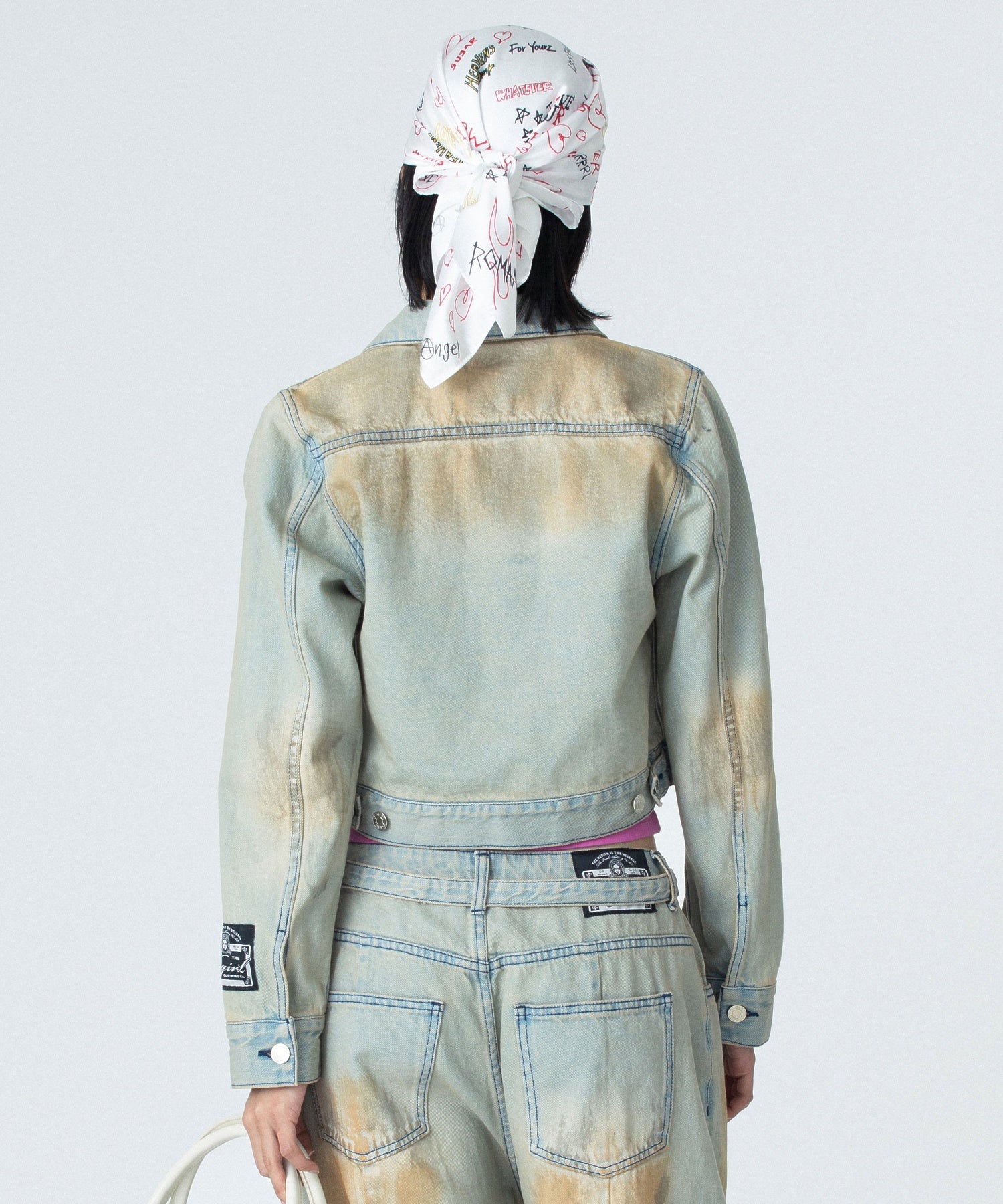 FADED FACE LABEL COMPACT DENIM JACKET