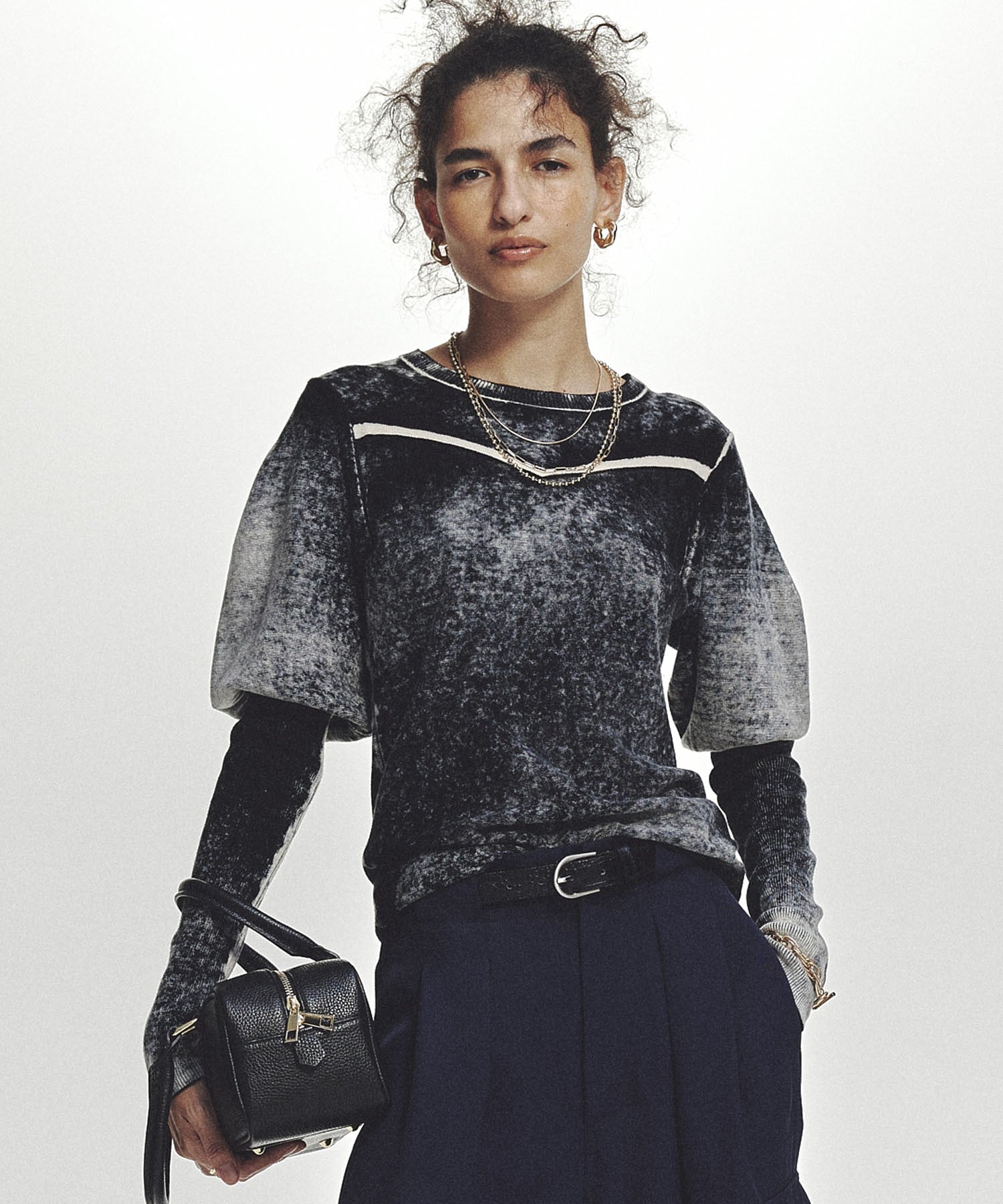 mici/VOLUME SLEEVE KNIT TOP