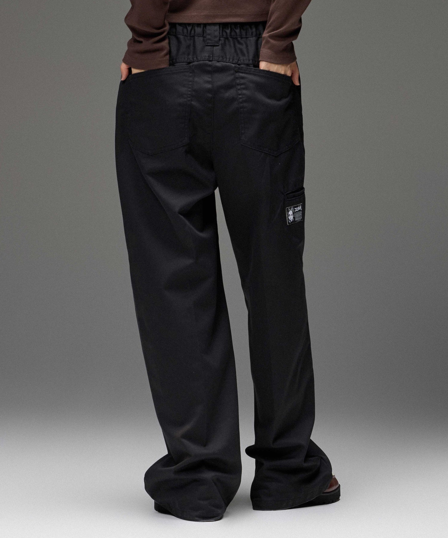 FACE LABEL FADED WIDE STRAIGHT EASY PANTS
