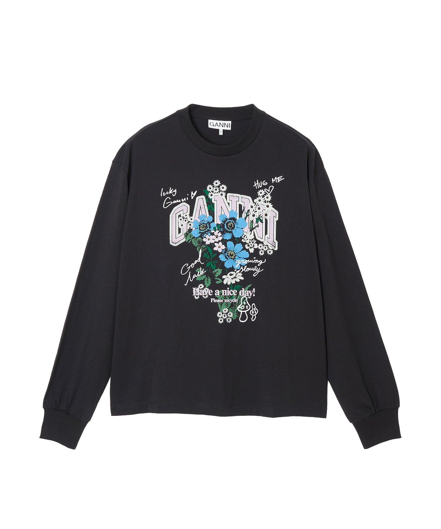 GANNI/BASIC COTTON JERSEY LONGSLEEVE FLOWER PRINT