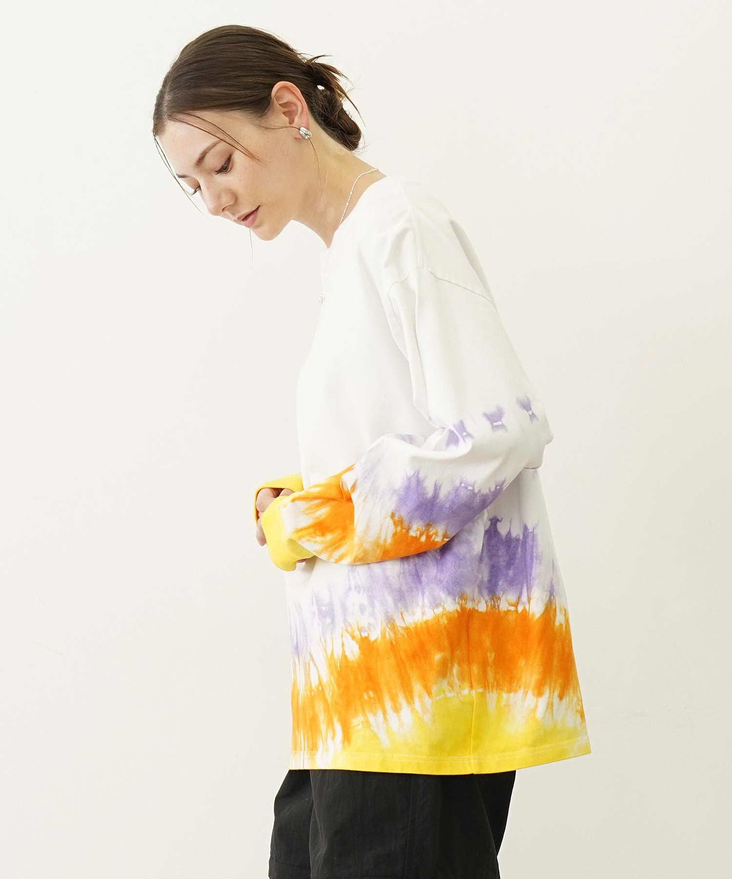 TIE DYED JAGGED PATTERN L/S TEE