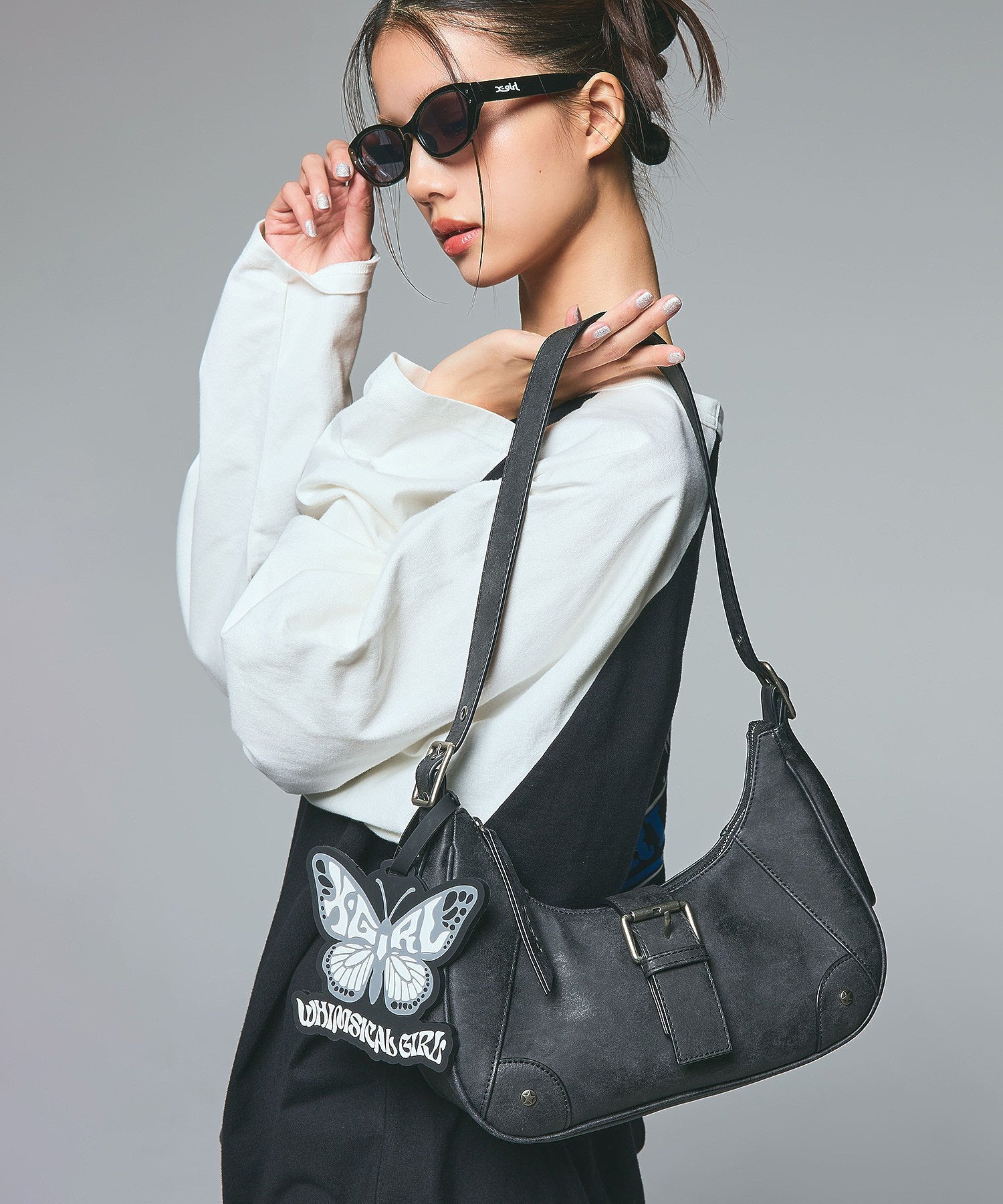 DISTRESSED FAUX LEATHER BELT HAND BAG