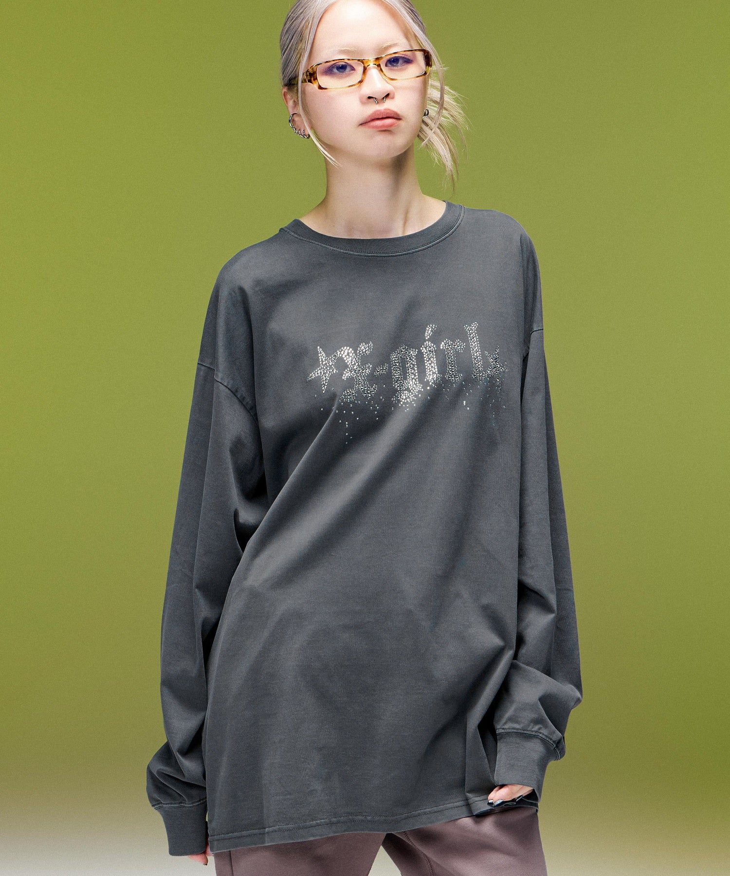 FADED RHINESTONE STARDUST LOGO L/S BIG TEE DRESS