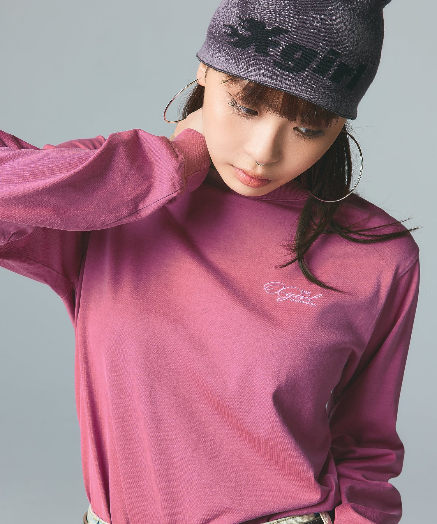 PIGMENT DYED FACE AND LOGO SQUARE PATCH L/S TEE