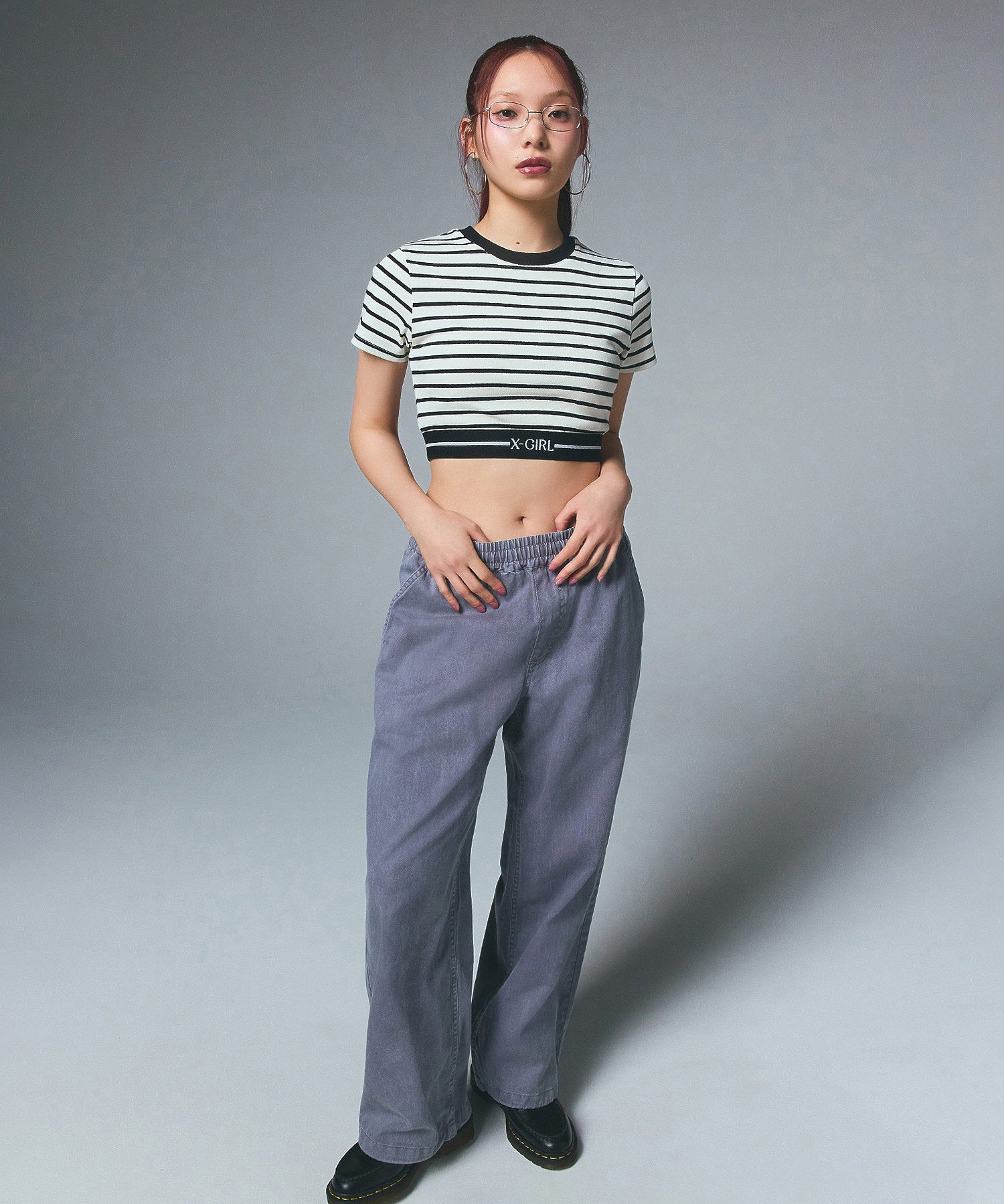 LOGO AND STRIPE CROPPED S/S TOP