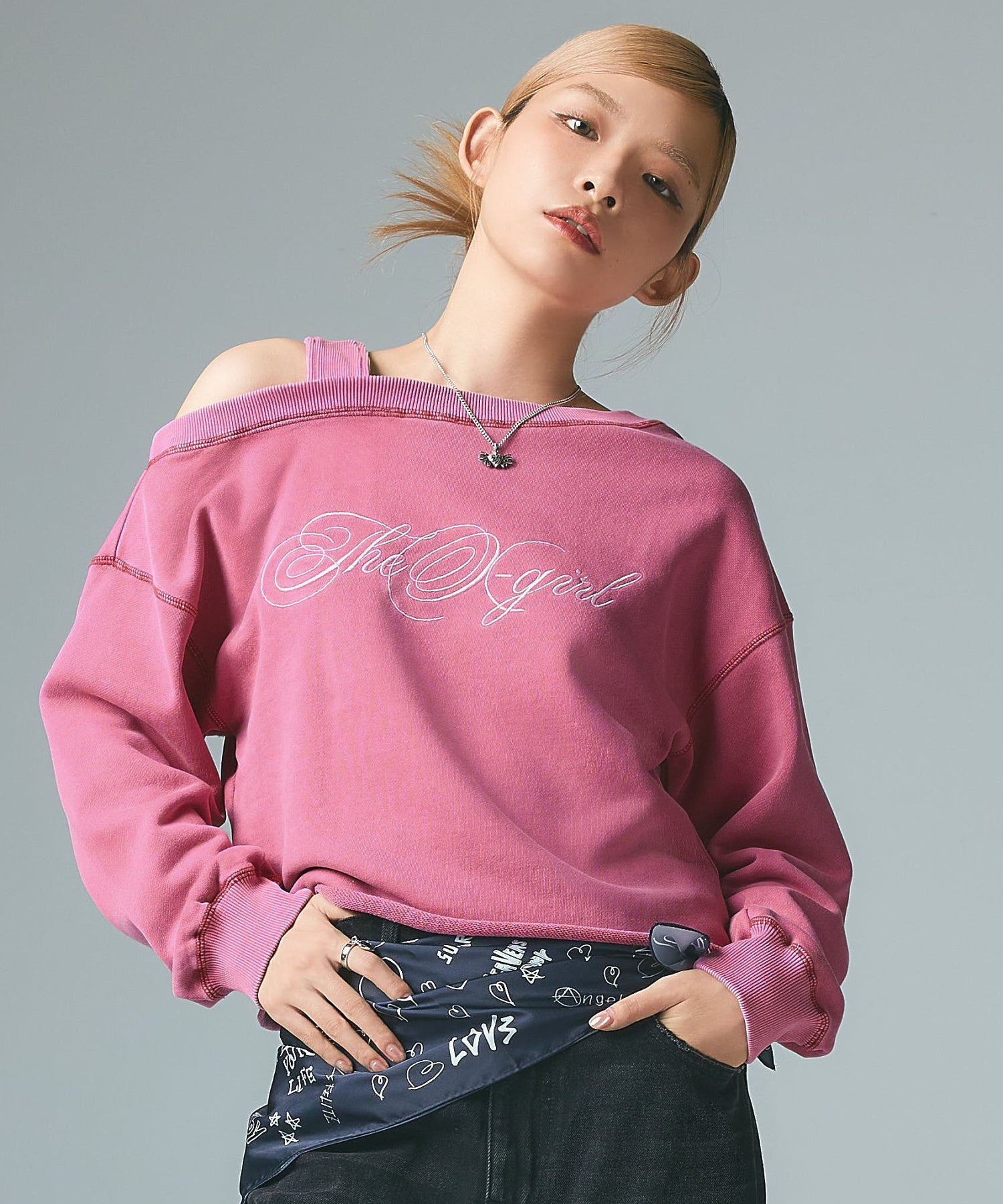 FADED LAYERED SHOULDER SWEAT TOP