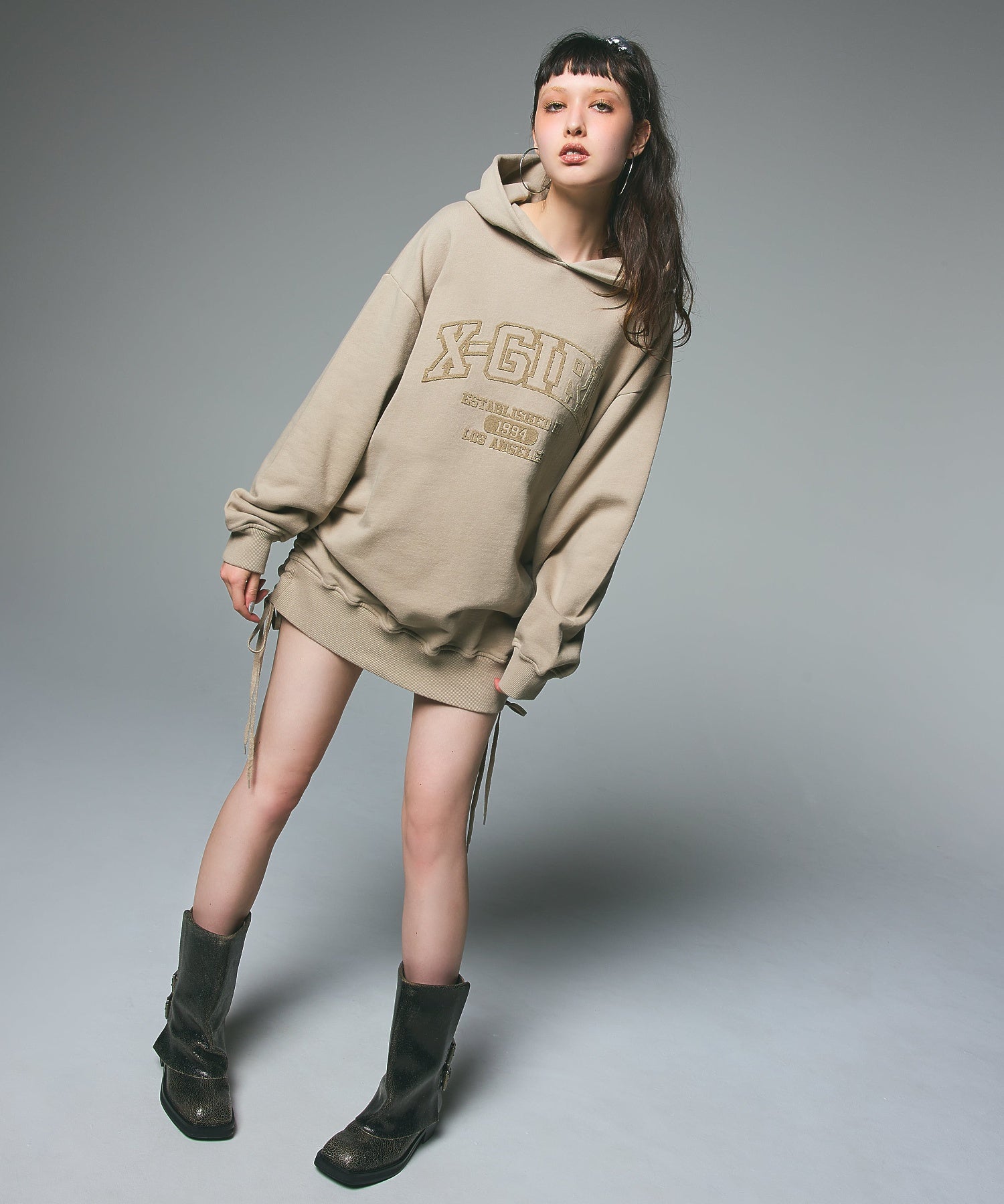 COLLEGE LOGO DRAWSTRING SWEAT DRESS