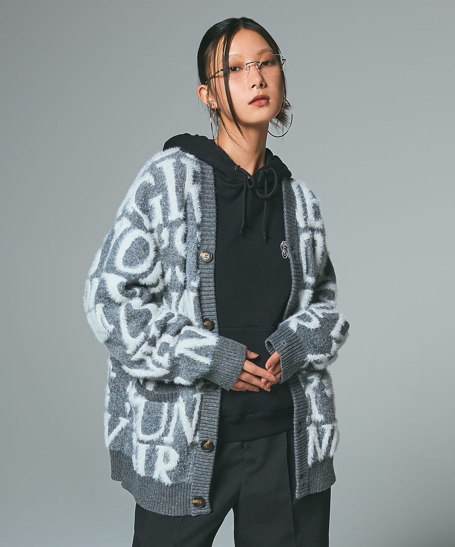 LOGO AND BUNNY JACQUARD KNIT CARDIGAN