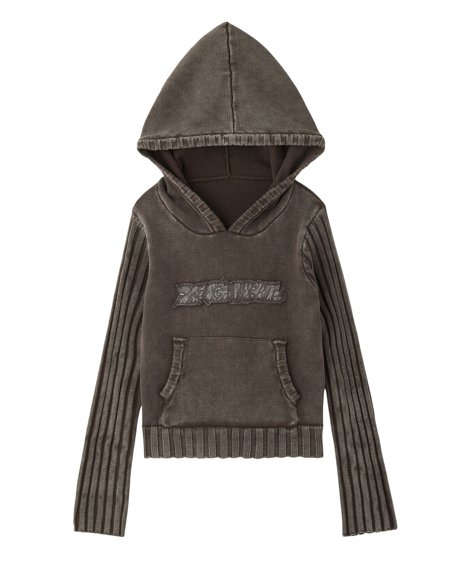 FADED WOVEN MIX KNIT HOODIE