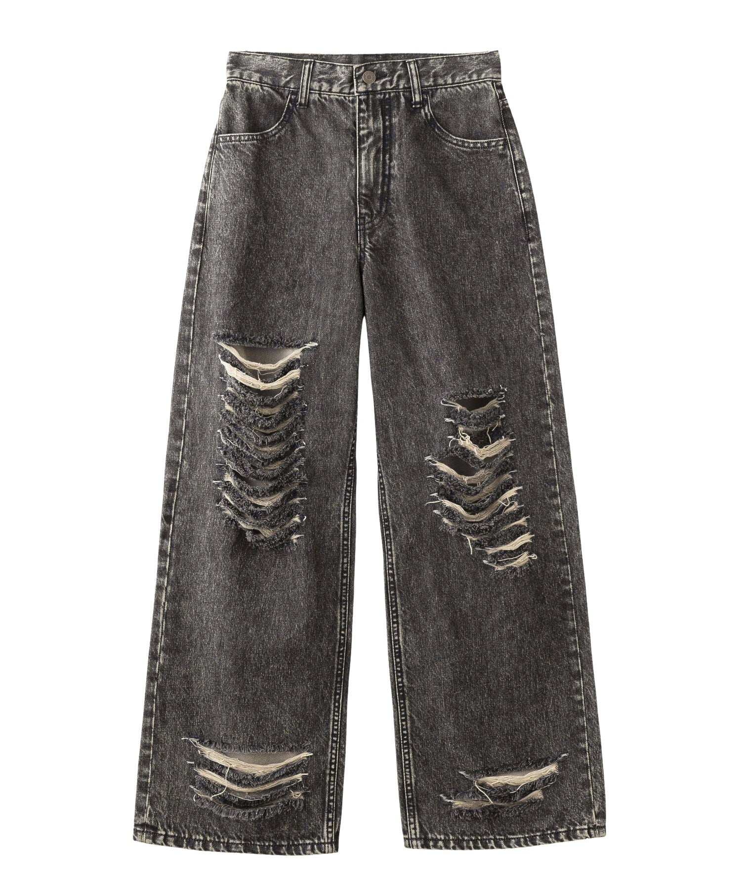 DISTRESSED LOOSE STRAIGHT DENIM PANTS
