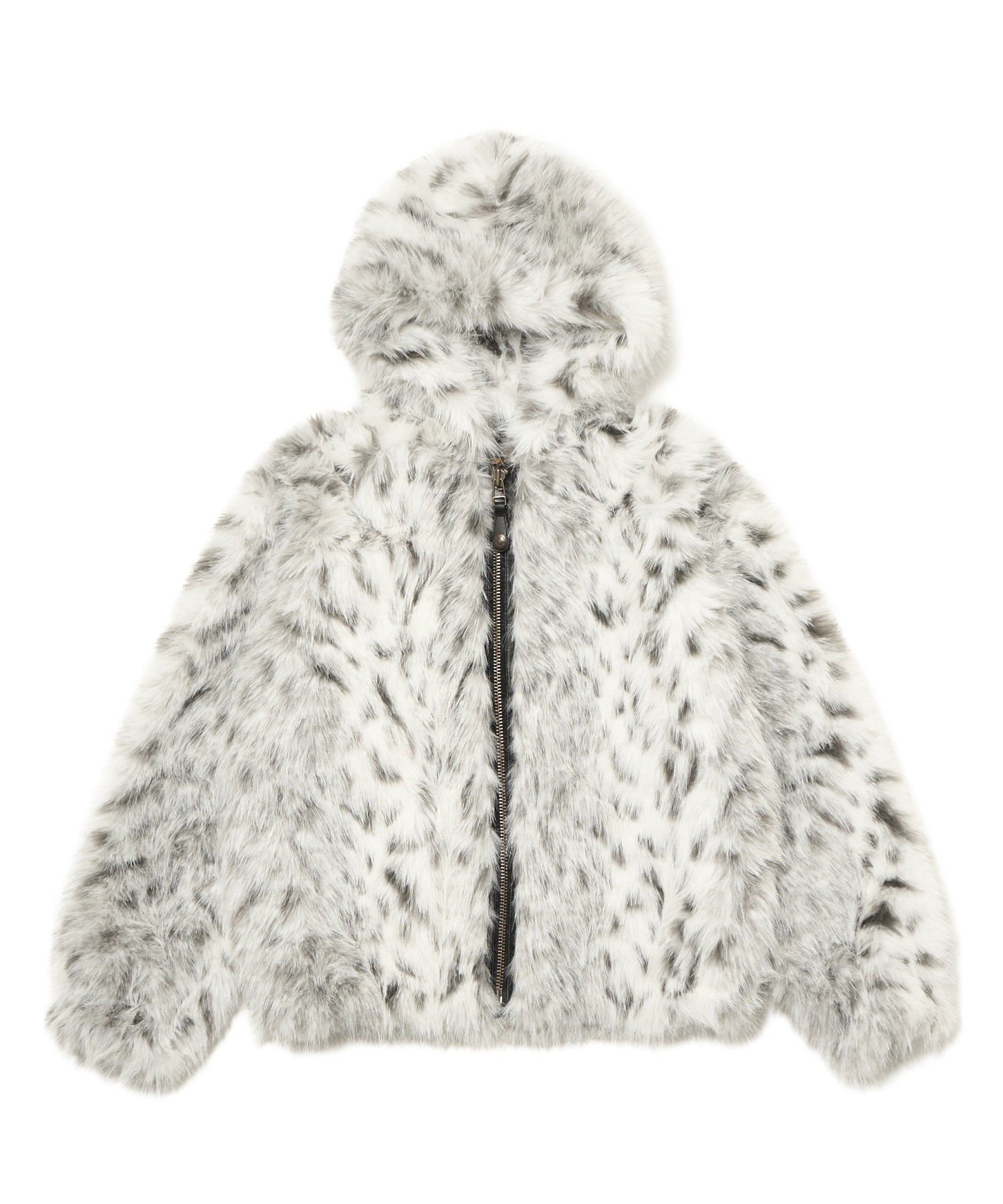 PATCHED LOGO FAUX FUR HOODED JACKET