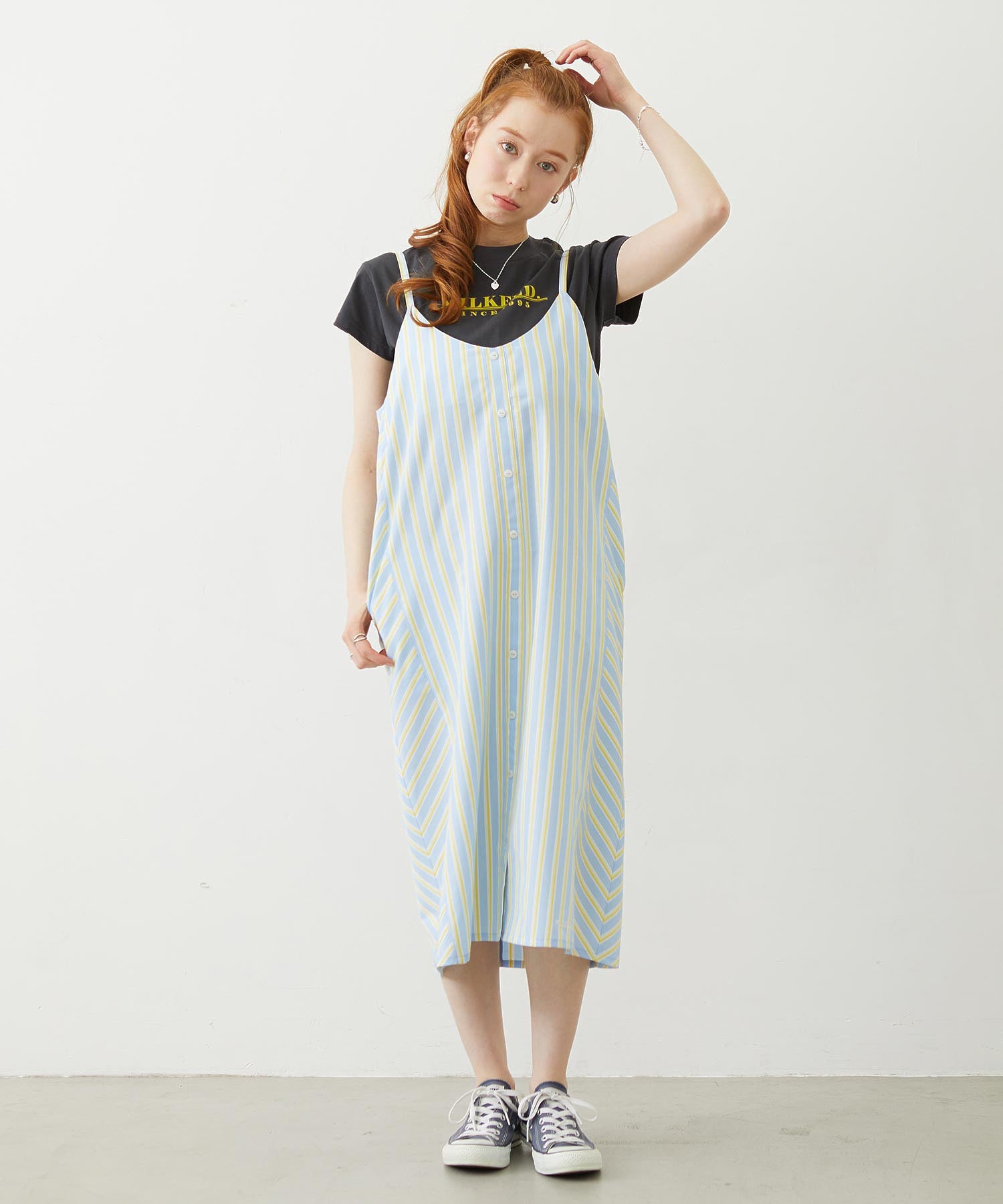 BIAS-CUT STRIPED CAMI DRESS