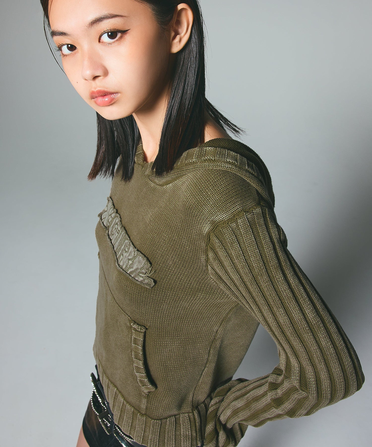 FADED WOVEN MIX KNIT HOODIE