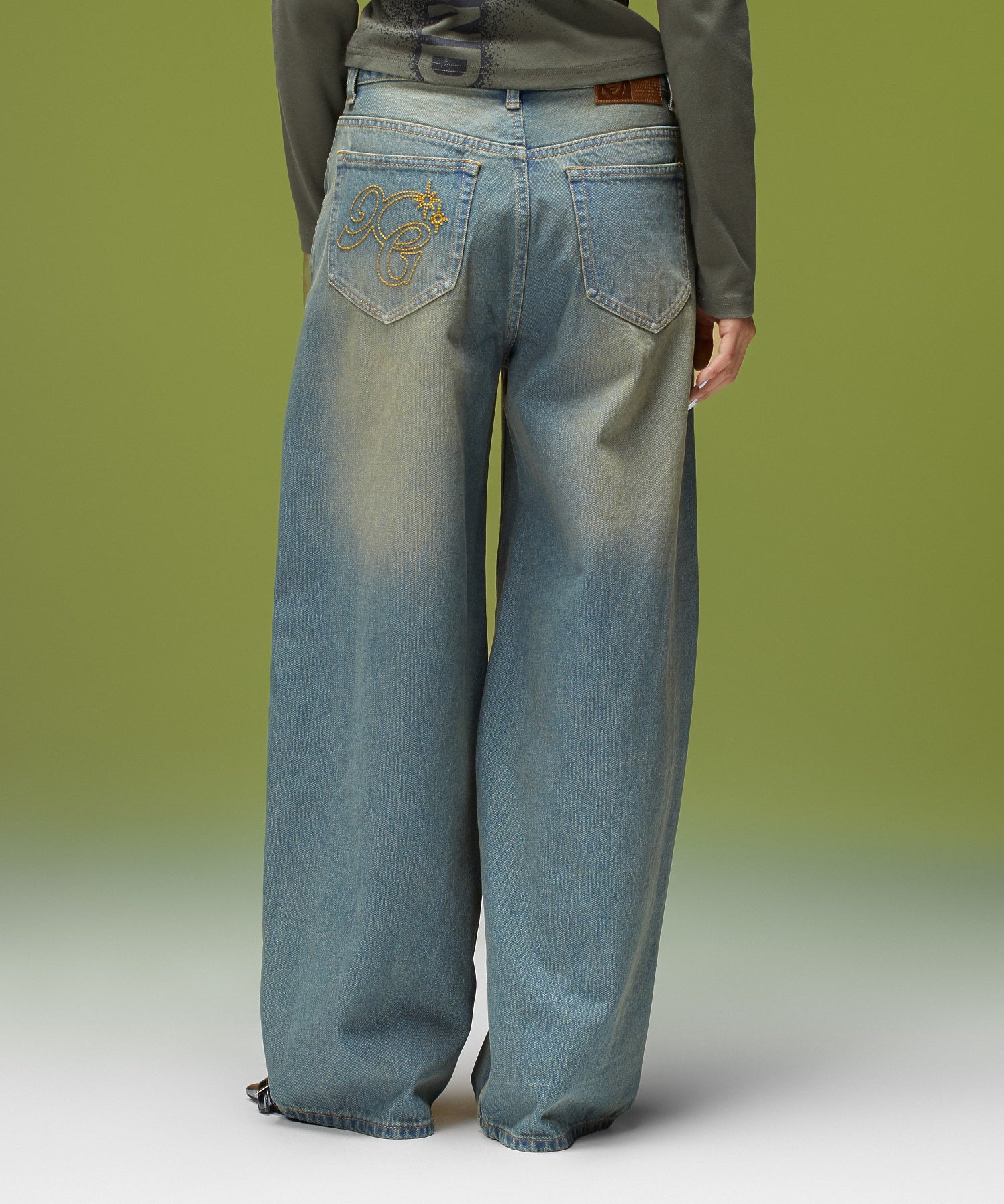 LOGO MARK STITCHED DENIM PANTS