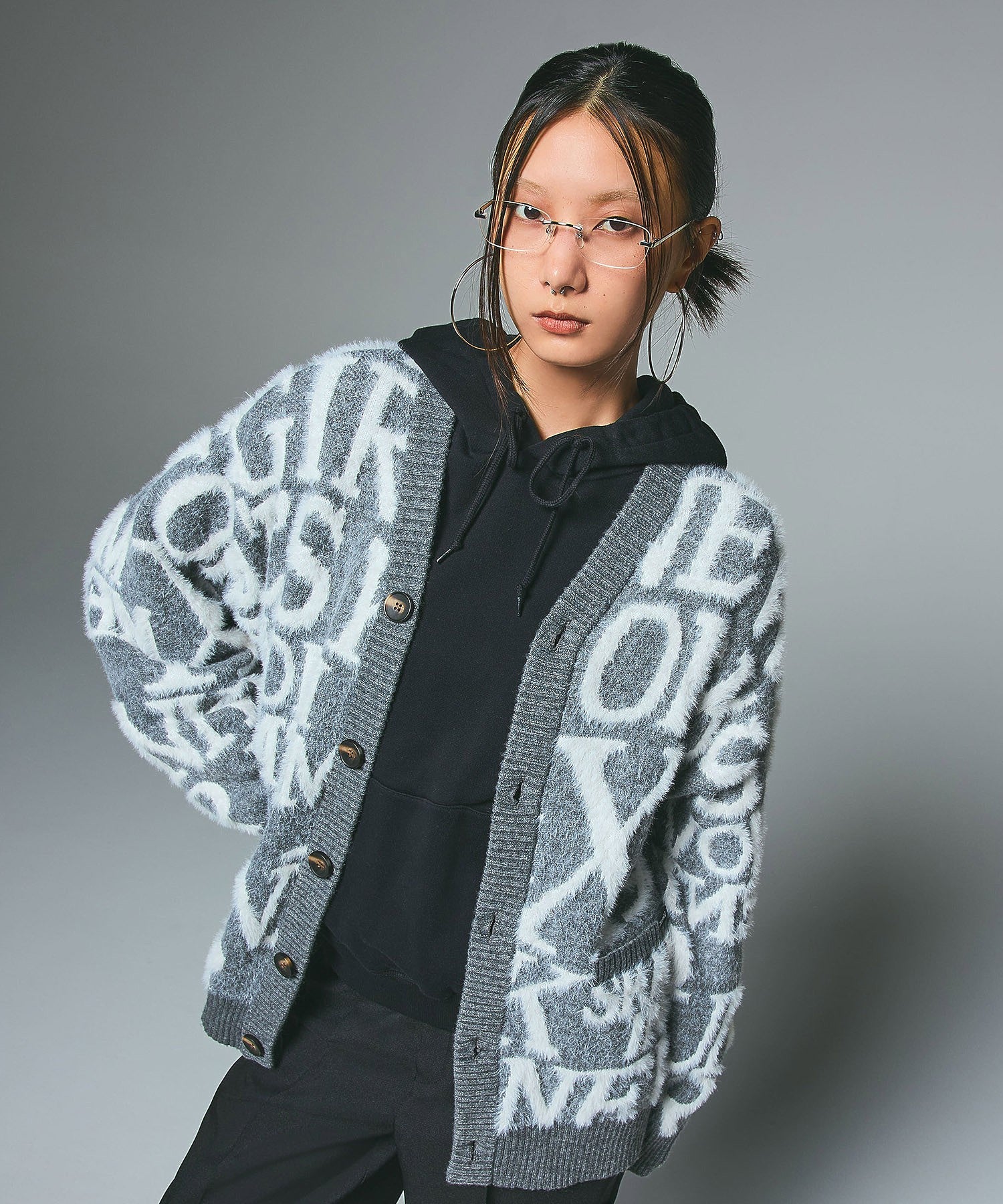 LOGO AND BUNNY JACQUARD KNIT CARDIGAN
