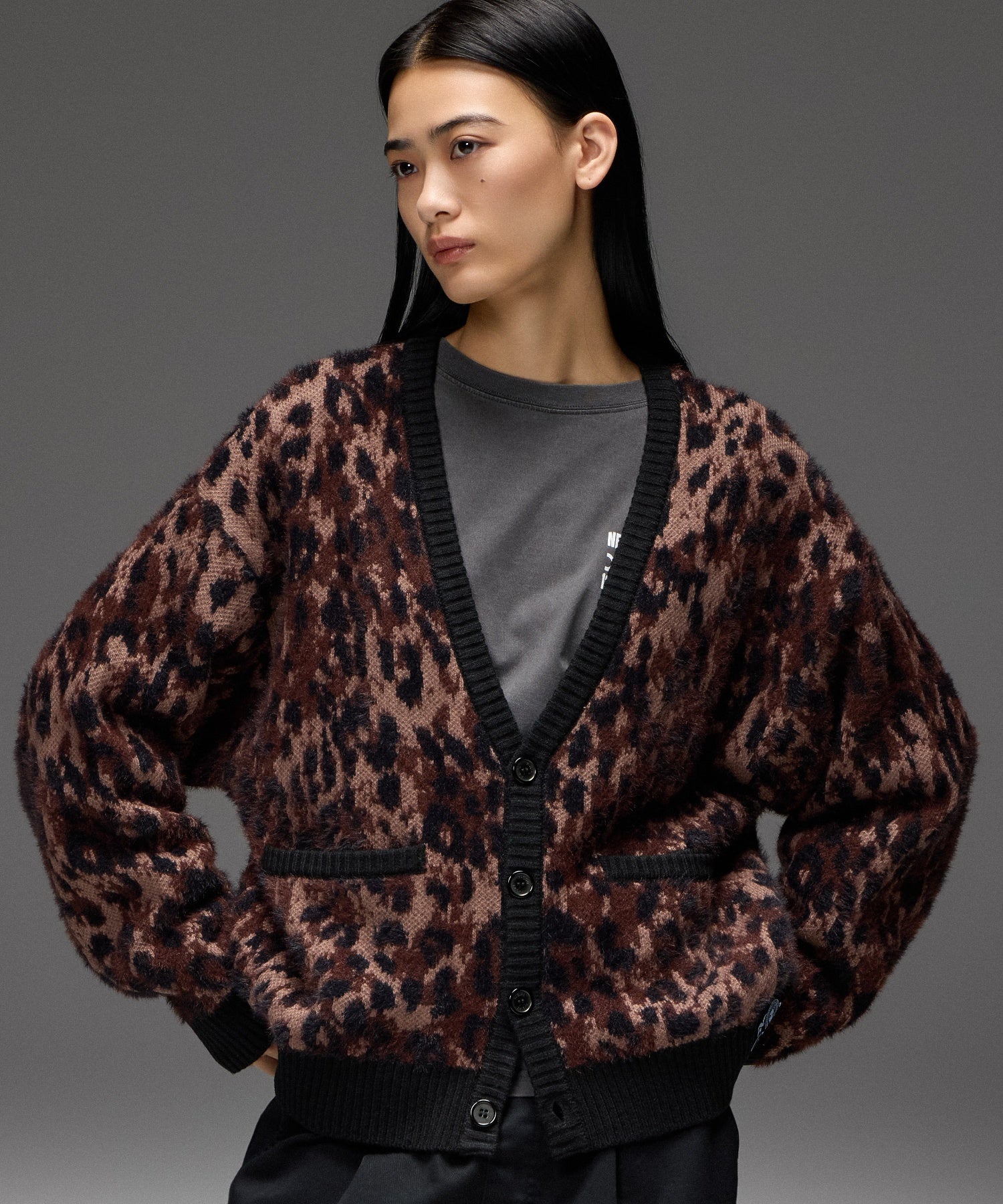 LEOPARD SHAGGY KNIT CARDIGAN