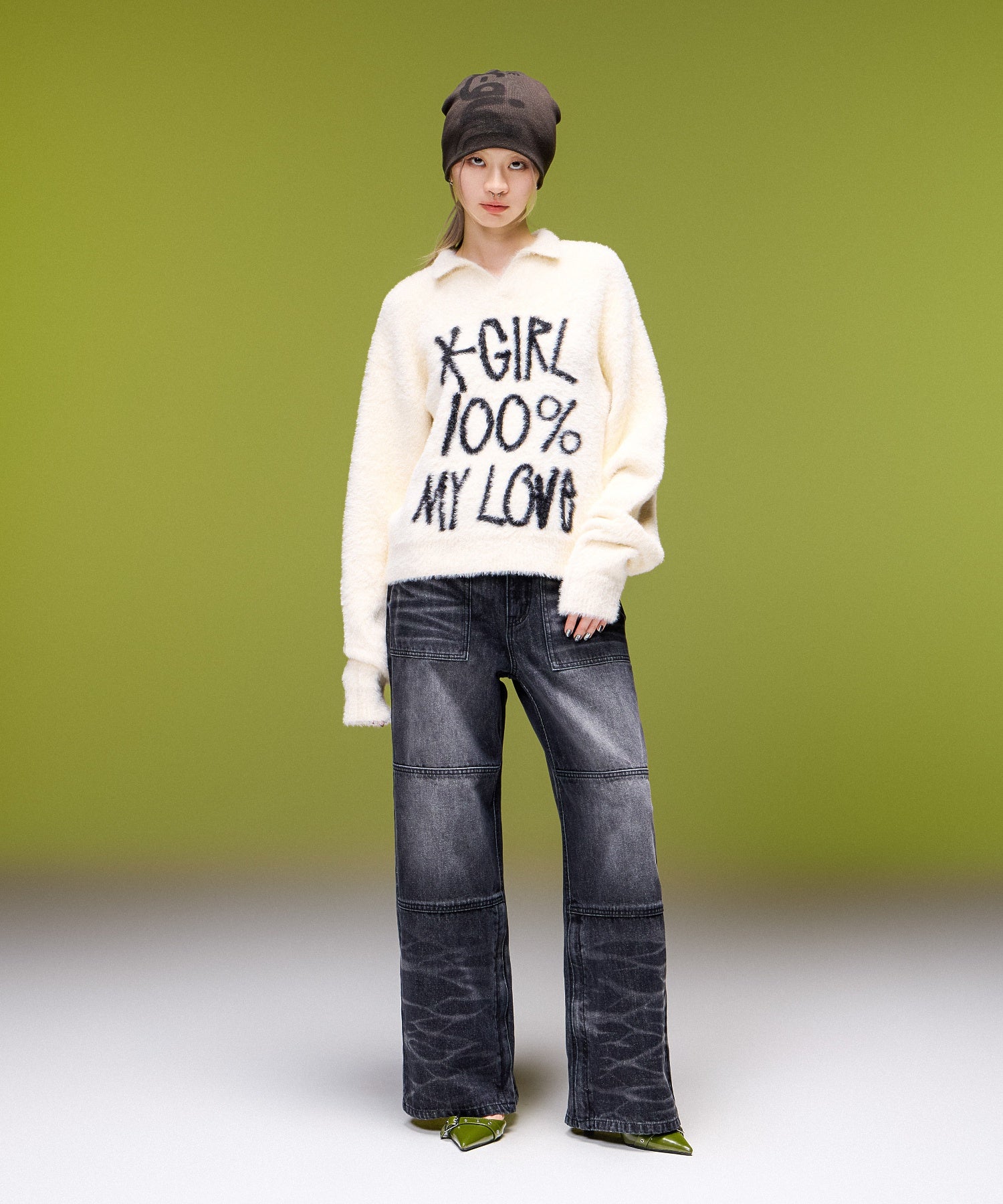 LOGO JACQUARD SHAGGY SKIPPER KNIT TOP