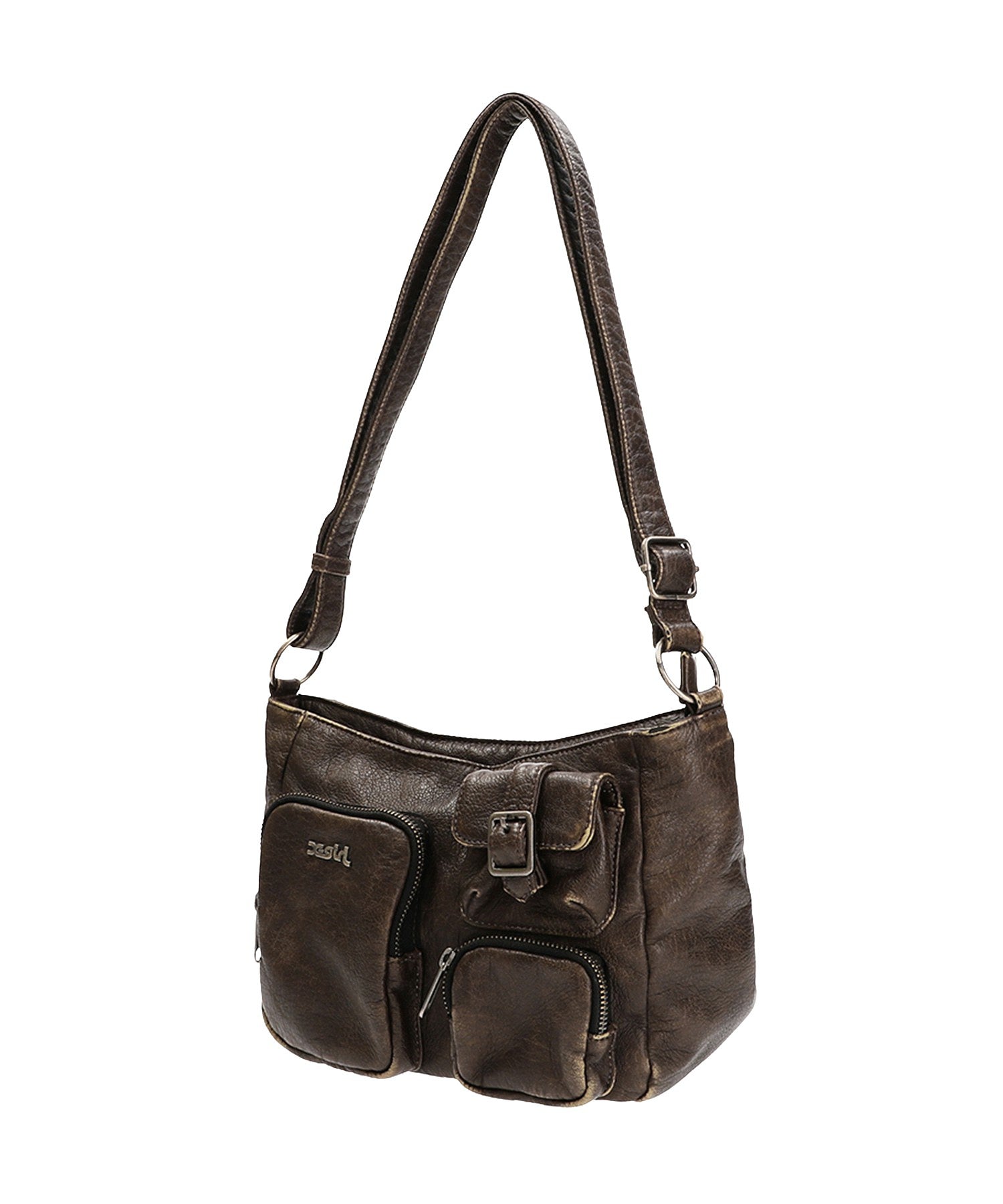MULTI POCKET FADED FAUX LEATHER BAG