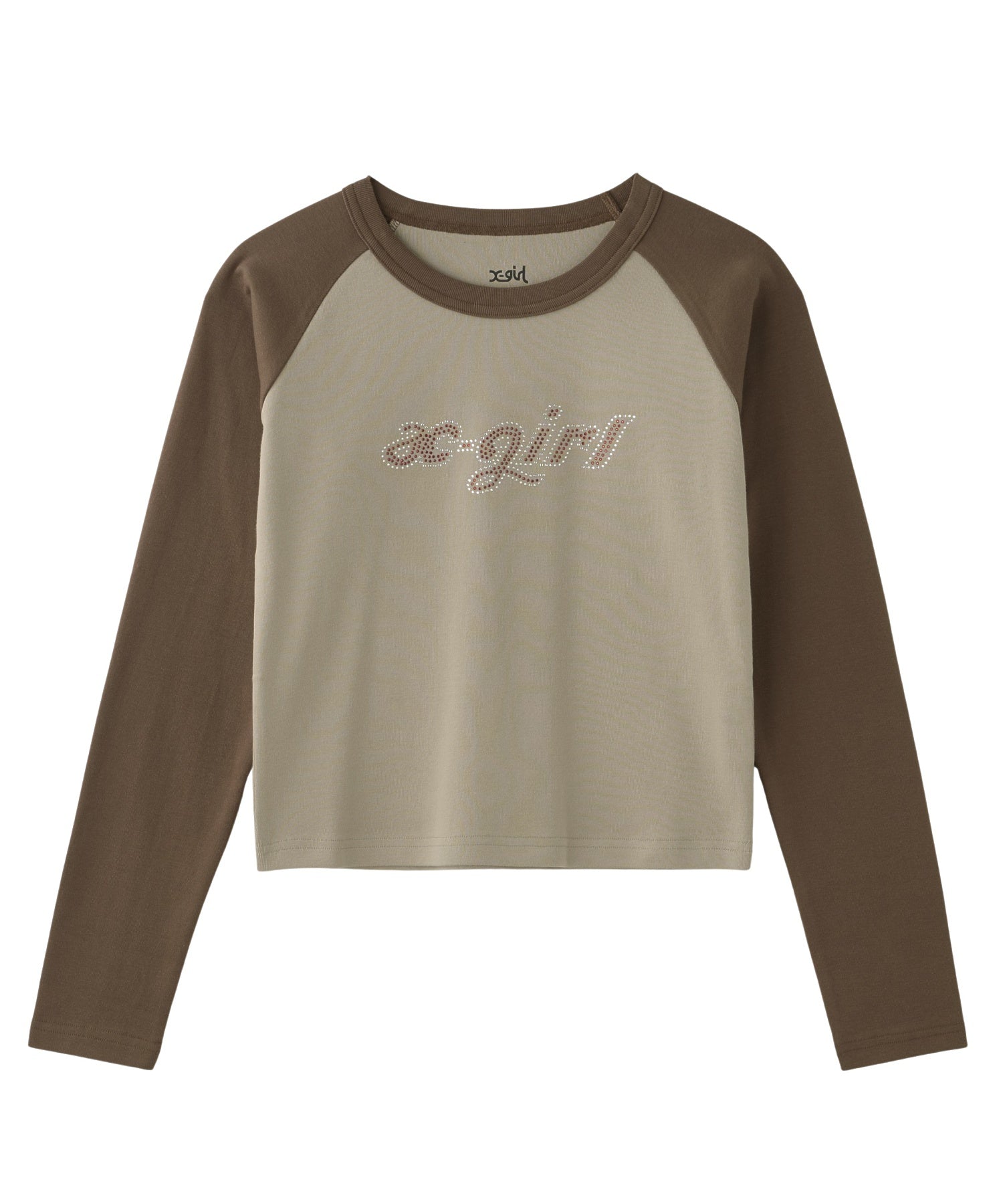 BI COLOR RHINESTONE LOGO RAGLAN L/S BABY TEE