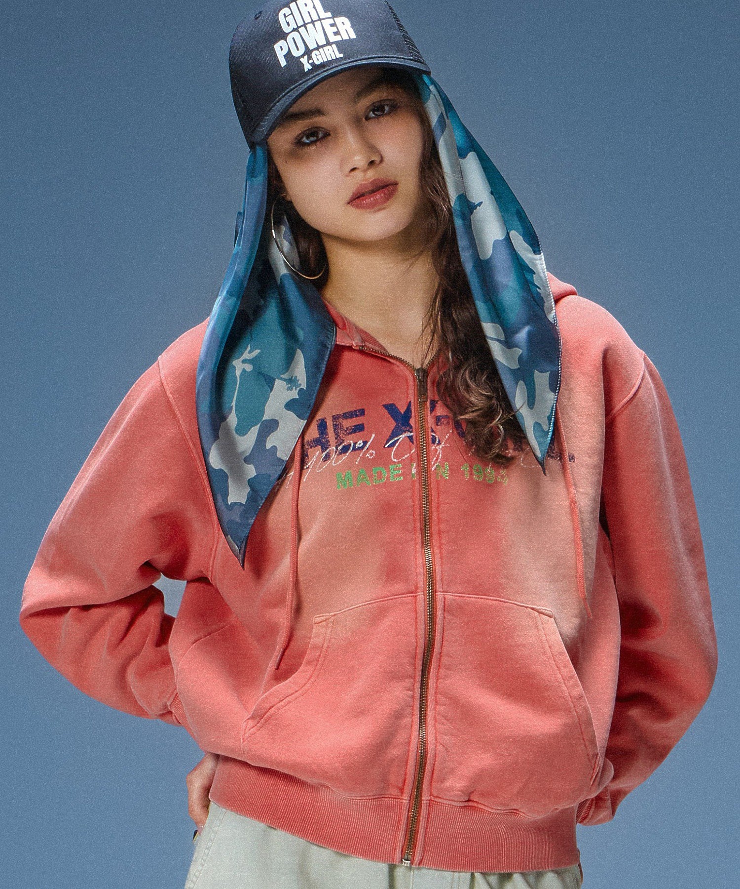 FADED LOGO PRINT ZIP UP SWEAT HOODIE