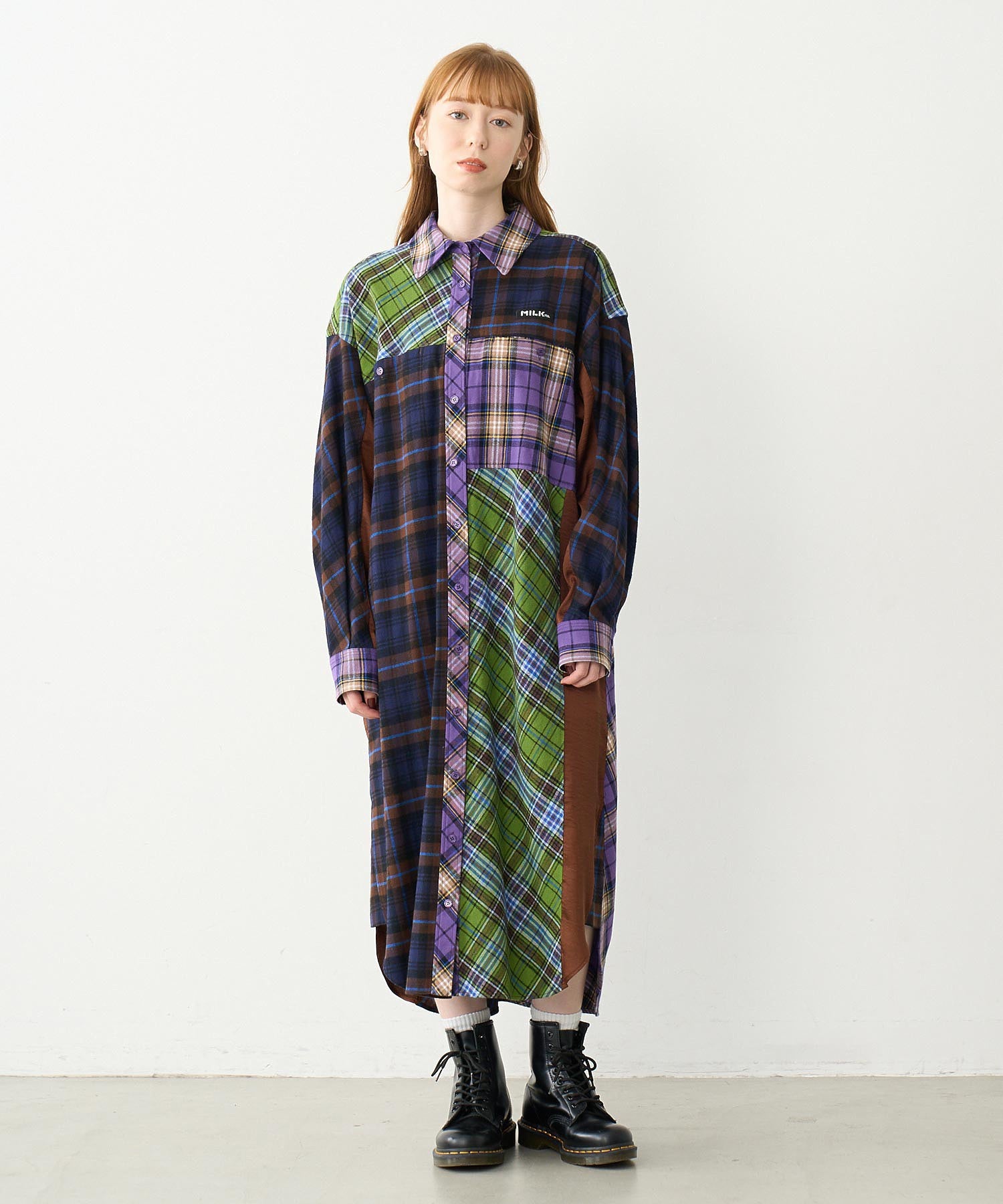 PLAID PATCHWORK SHIRT DRESS