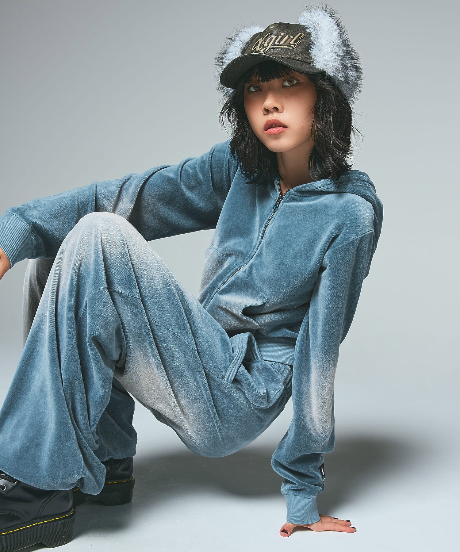 FADED VELOUR COMPACT ZIP UP HOODIE
