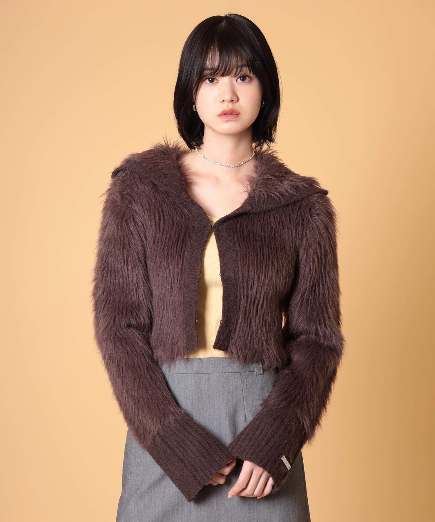 ビッグカラーシャギーニットカーディガン