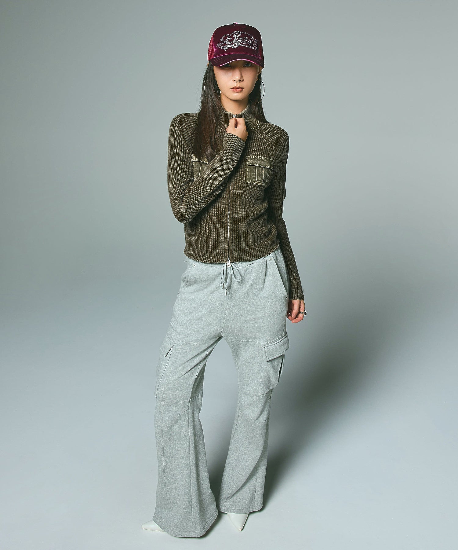 CARGO POCKET FLARE SWEAT PANTS