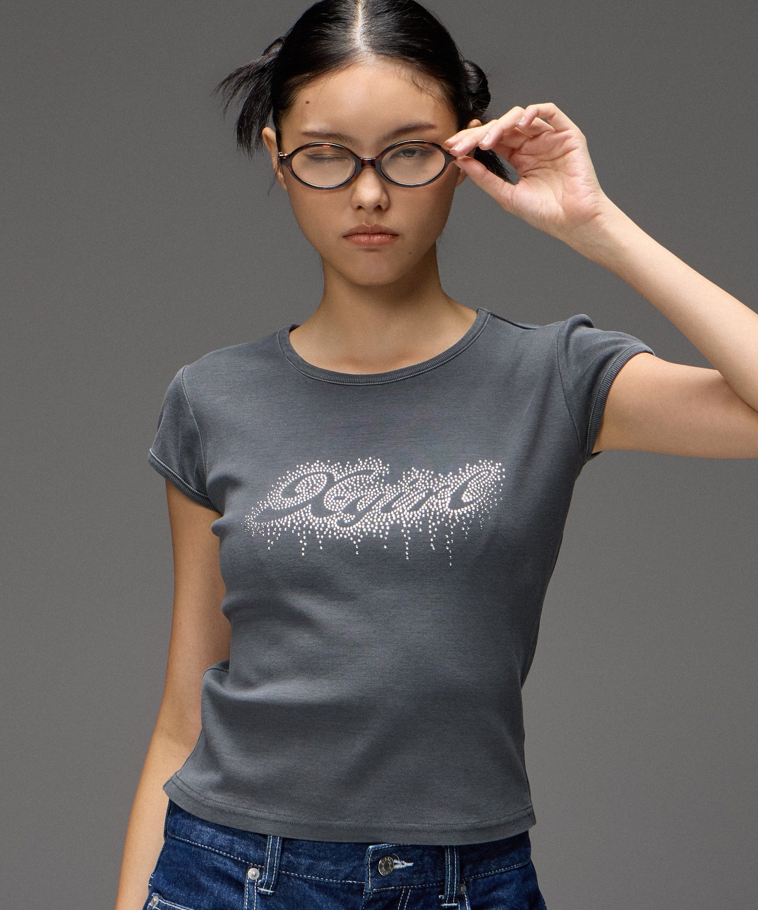 FADED DROP RHINESTONE LOGO S/S BABY TEE