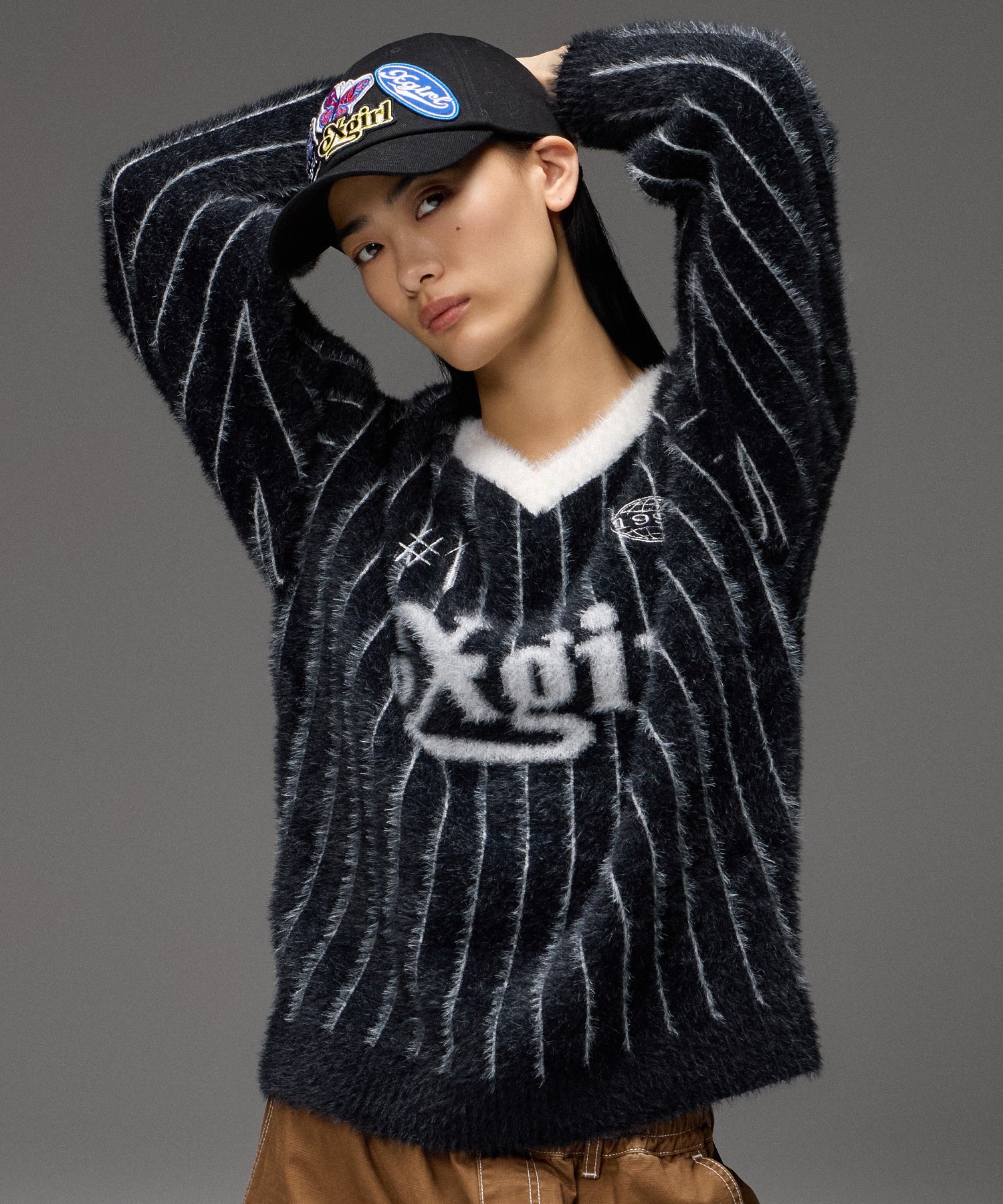 GAME SHIRT JACQUARD SHAGGY KNIT TOP