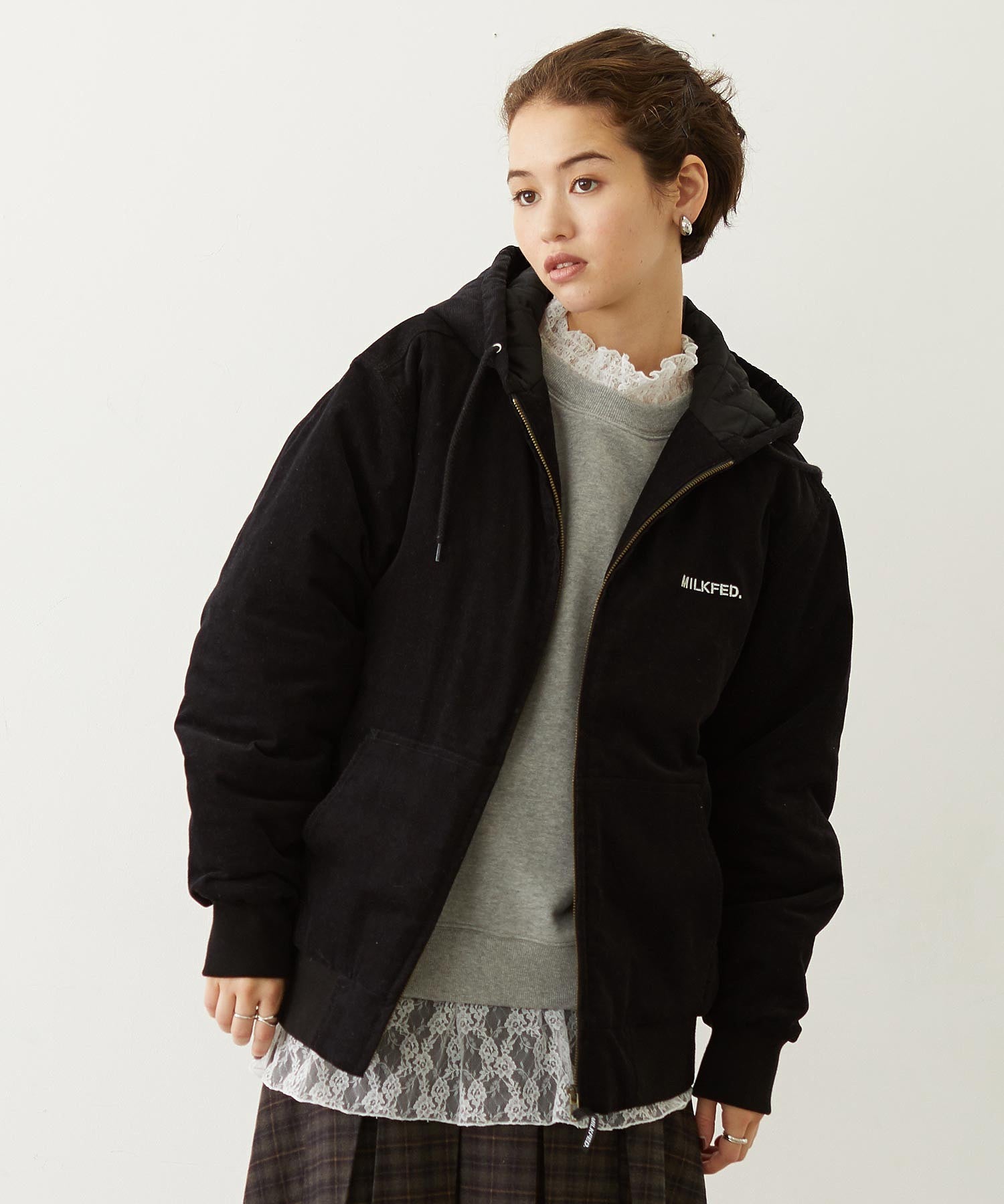 LOGO EMBROIDERED CORDUROY HOODED JACKET