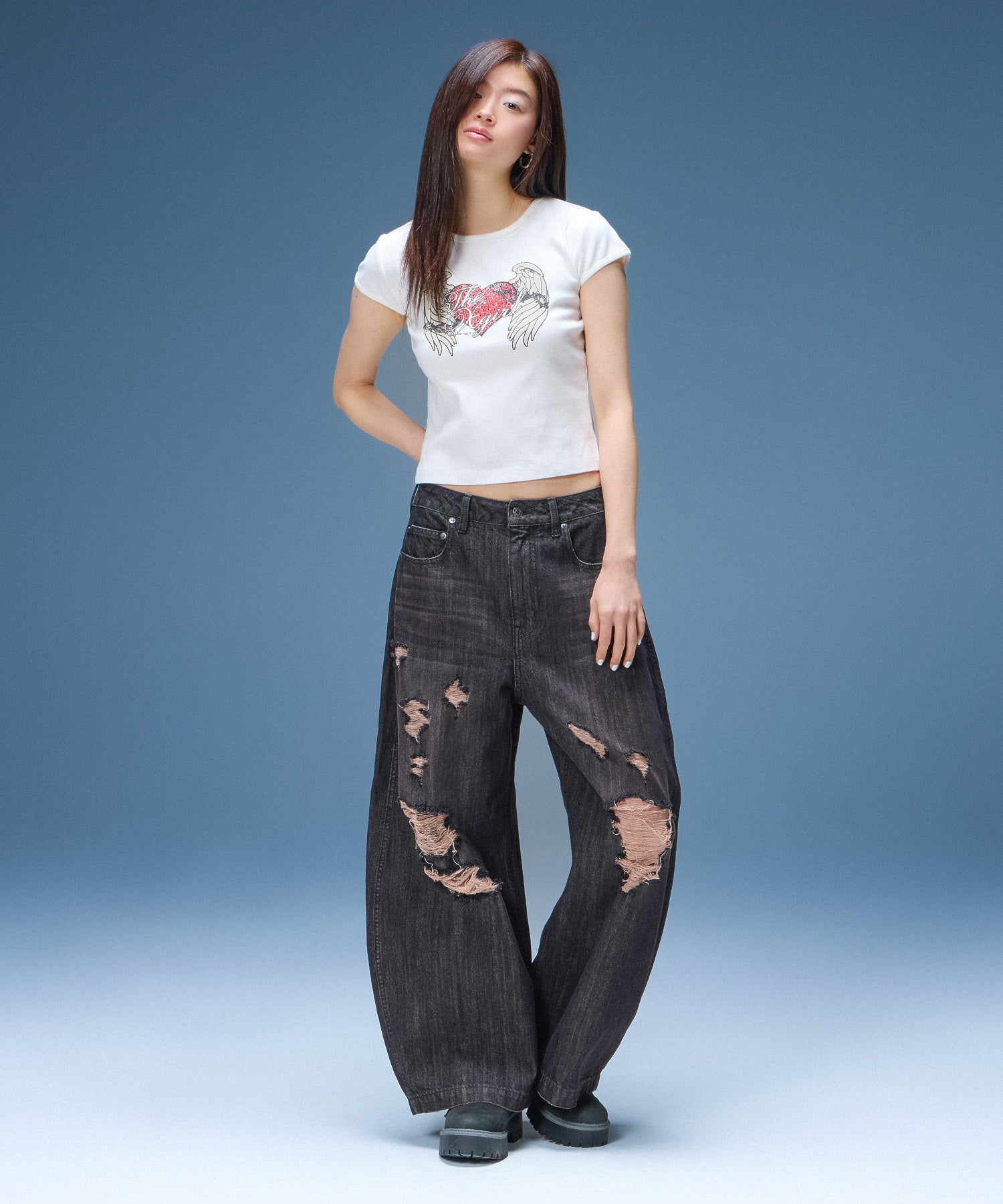 RHINESTONE HEART AND WING S/S BABY TEE