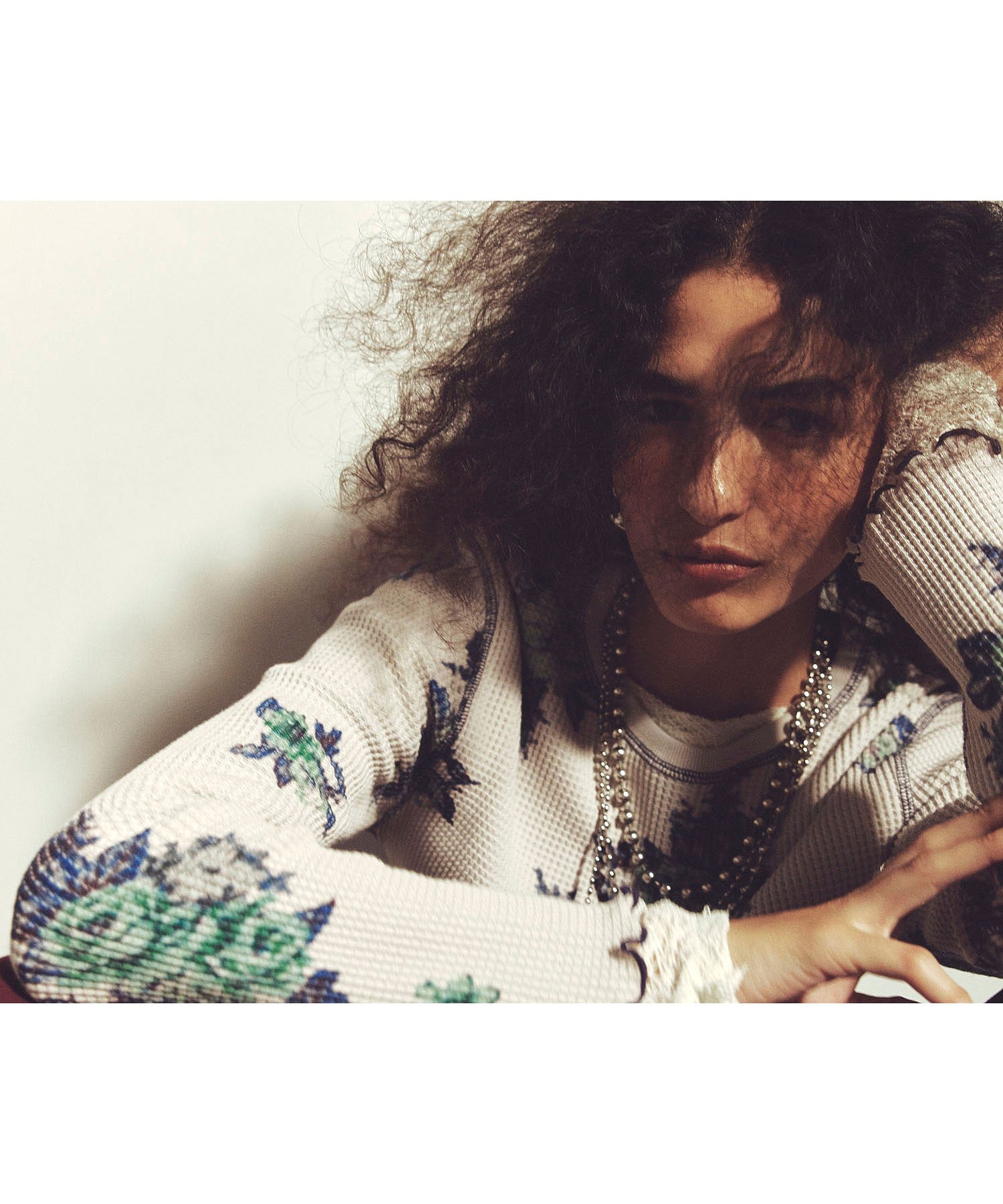 mag.by c/FLOWER PRINT WAFFLE TOP