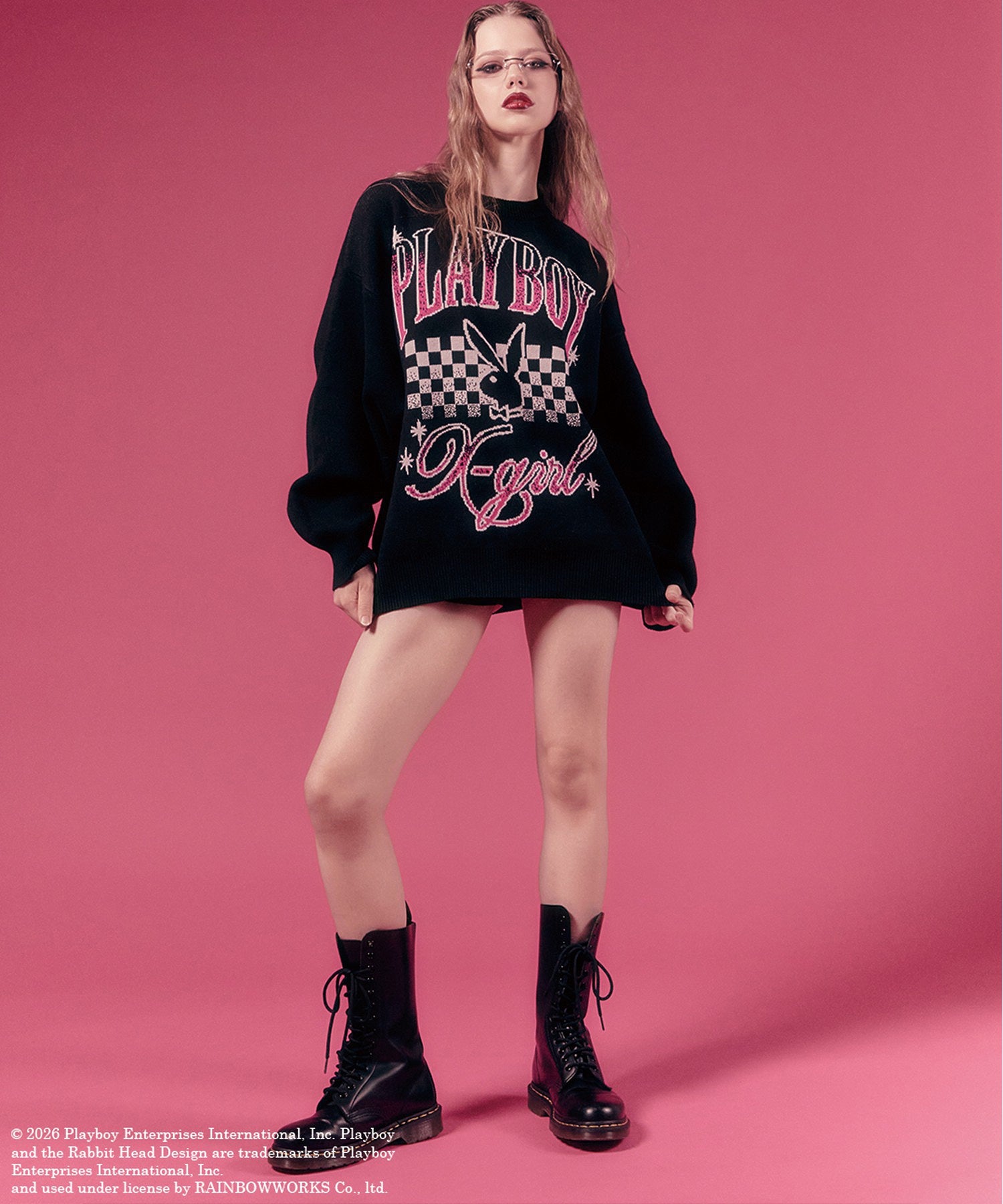 PLAYBOY × X-girl JACQUARD KNIT TOP