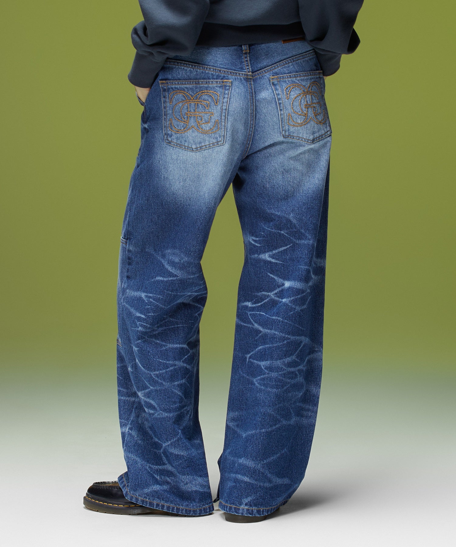 FADED WIDE LEG FLARE DENIM PANTS