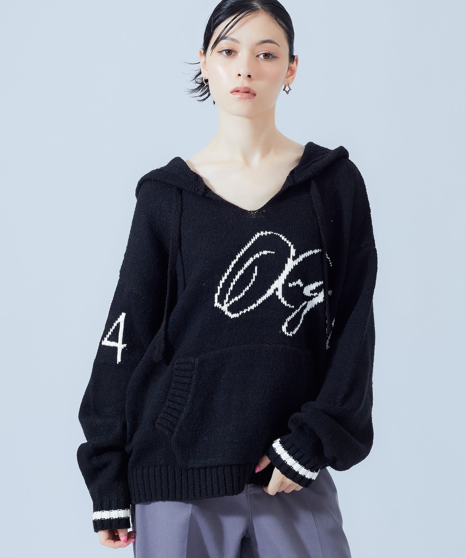 FRONT SLIT KNIT HOODIE
