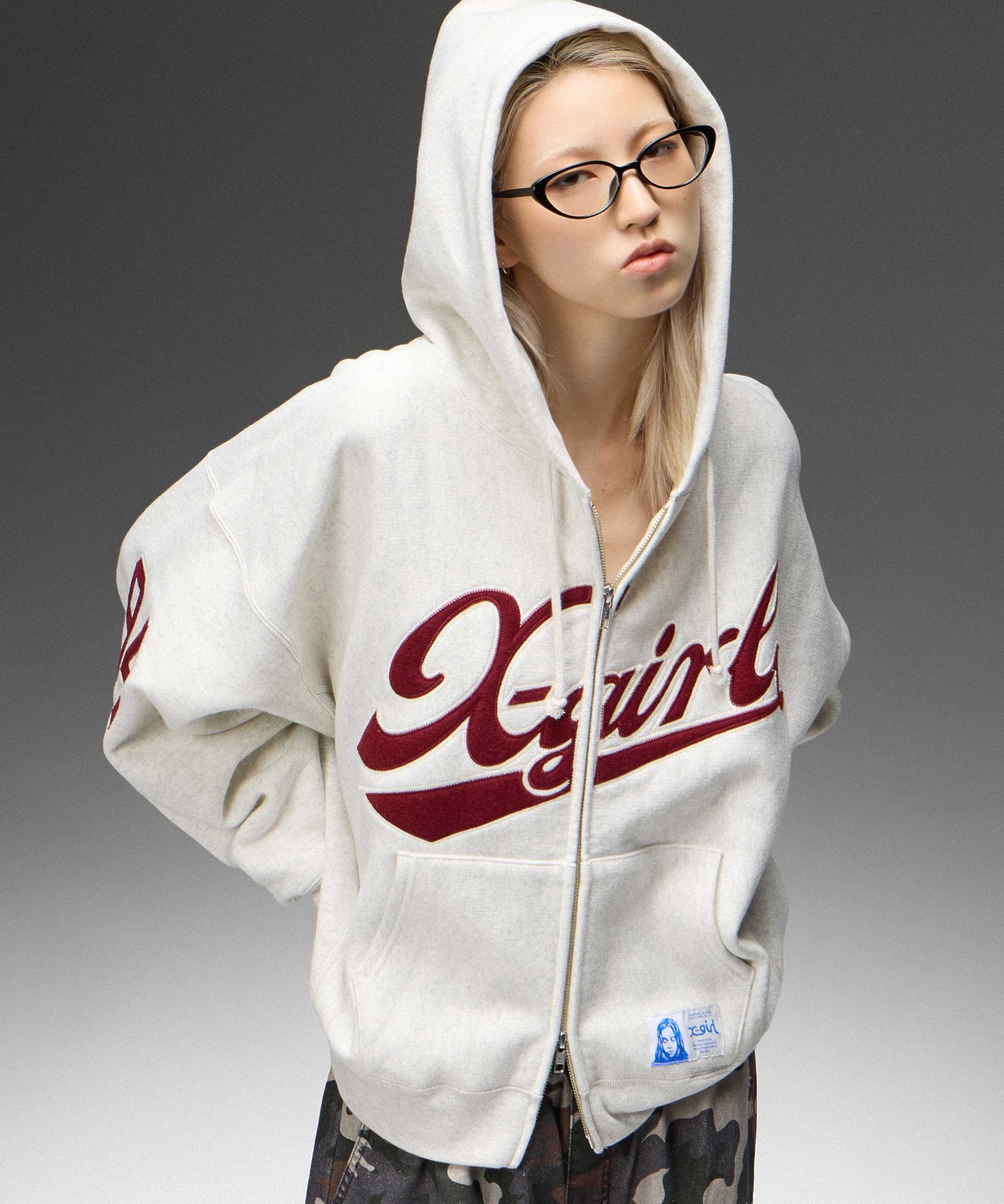 X-girl x Champion REVERSE WEAVE® PATCHED LOGO ZIP UP HOODIE