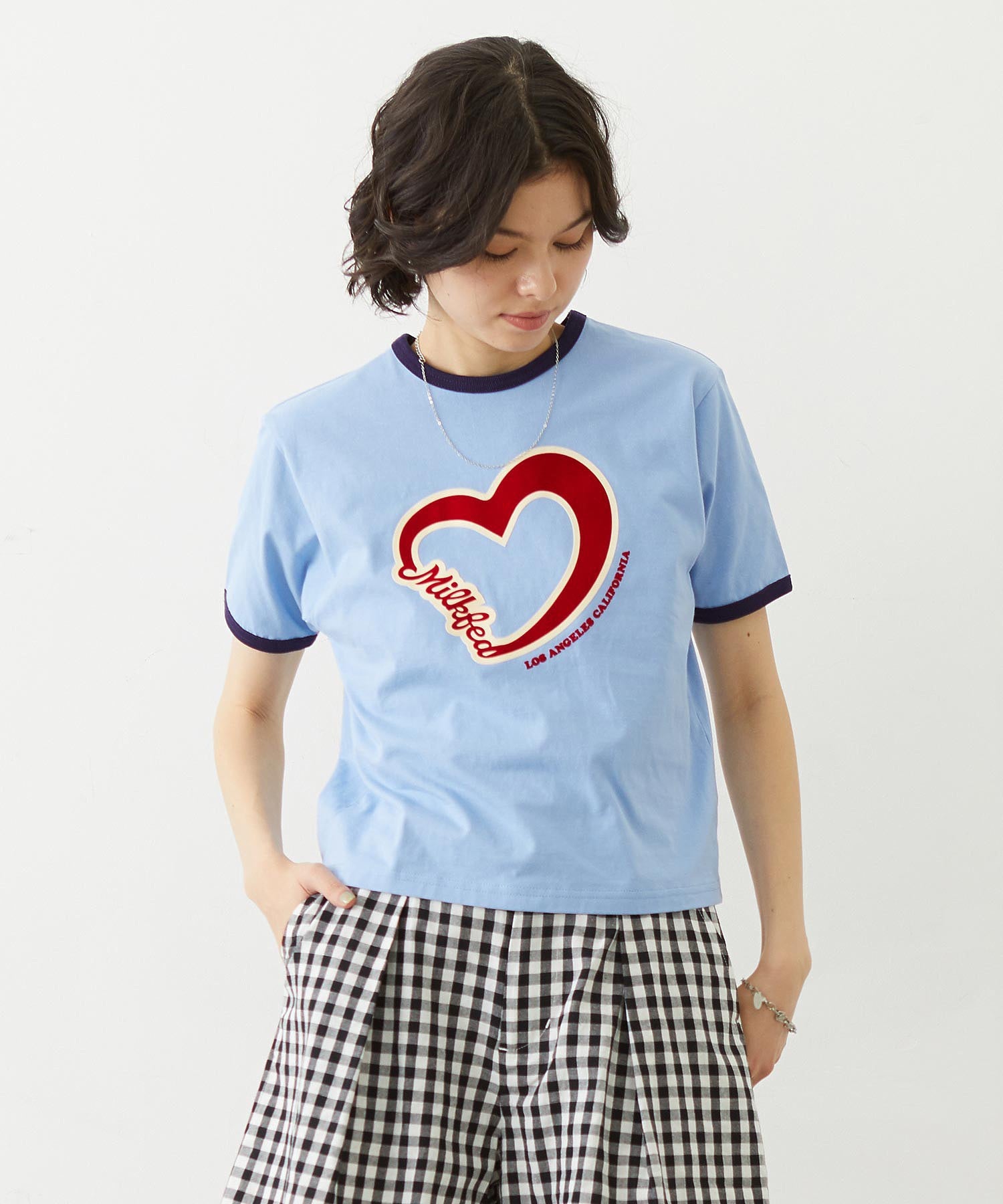 HEART LOGO FLOCK PRINT RINGER TEE