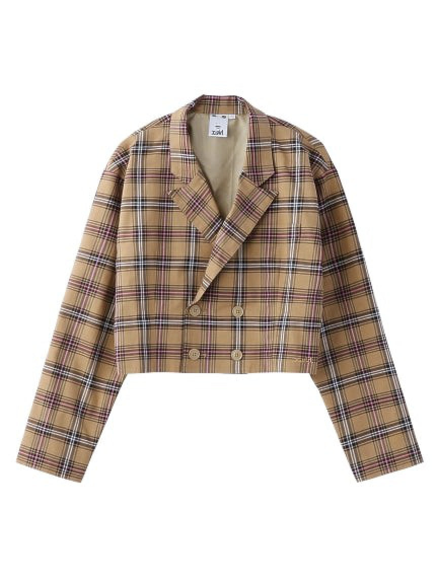PLAID DOUBLE-BREASTED CROPPED JACKET X-girl